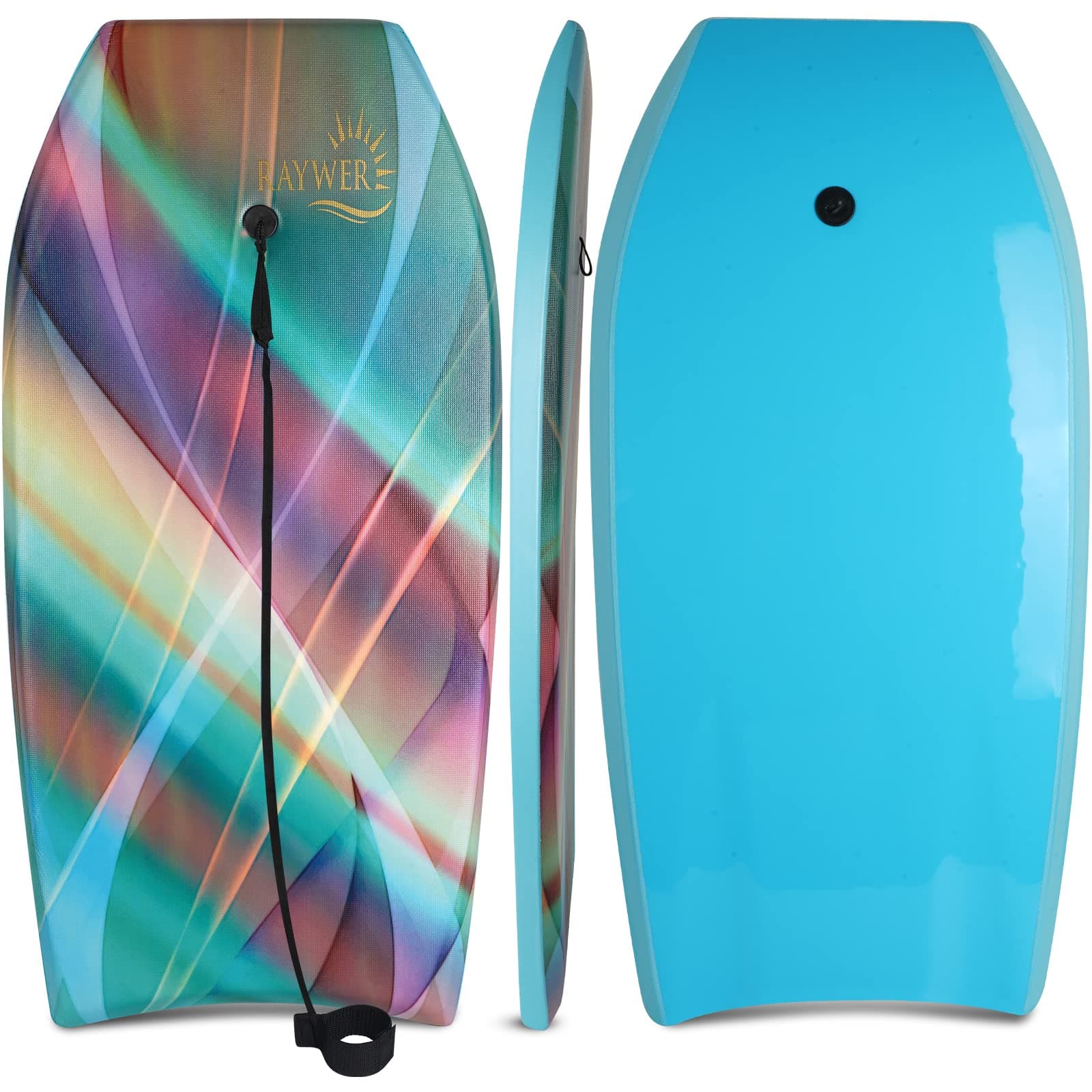 Body Board Lightweight with EPS Core, HDPE Slick Bottom, Leash & Adjustable Wrist Rope, Great Surfing for Kids and Adults
