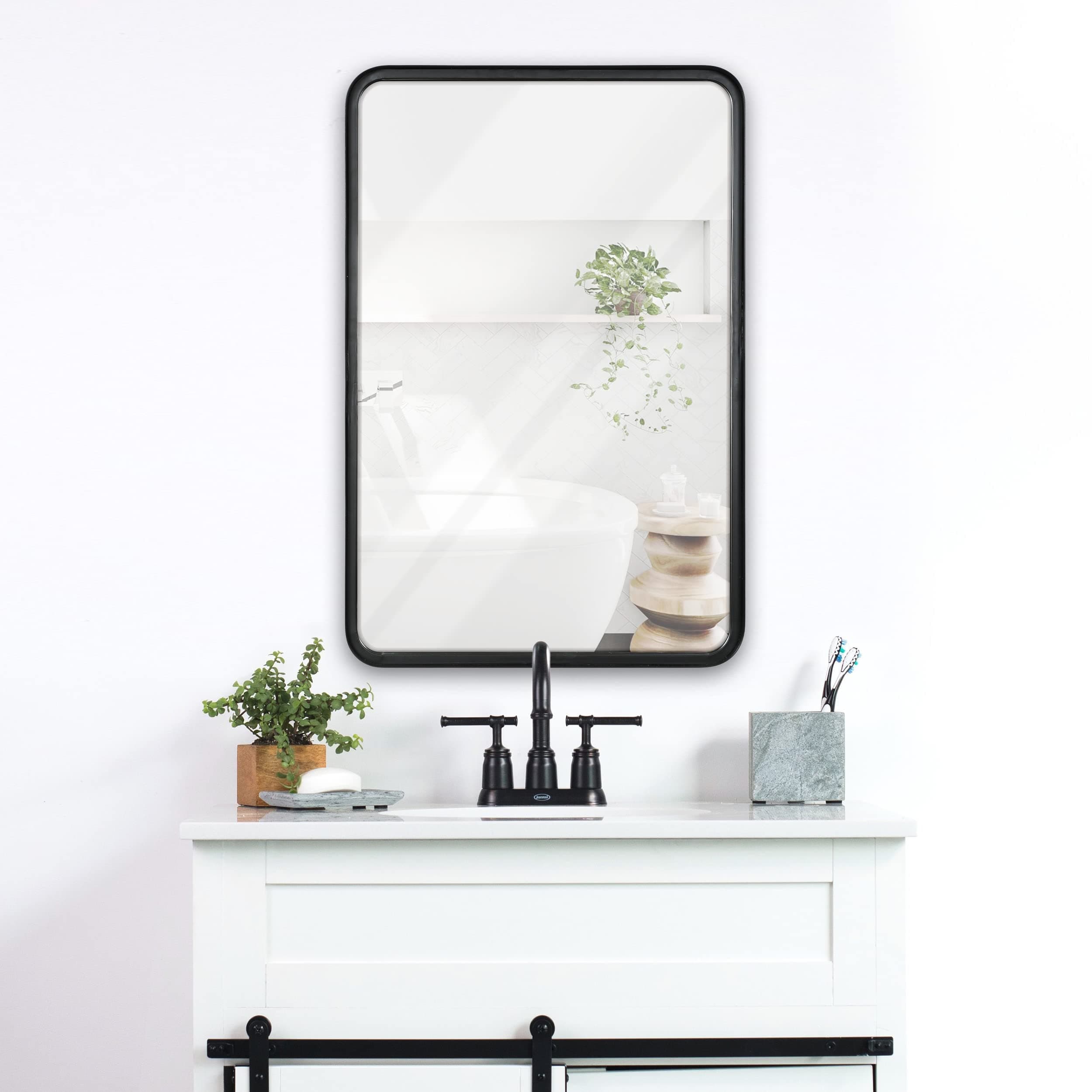 20x30 Inch Rectangle Black Mirror, Deep Frame Vanity Mirror, Matte Black Bathroom Mirror