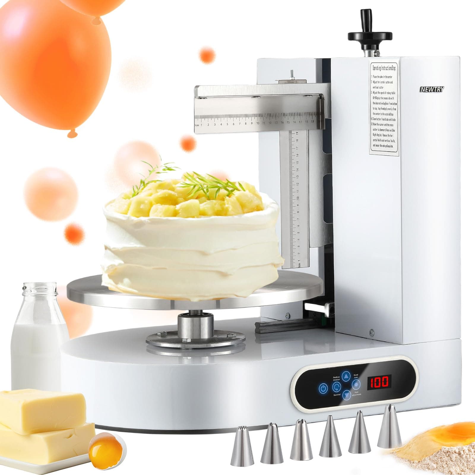 Electric Cake Decorating Machine Semi Automatic Cream Butter Coating Machine Icing Machine Surface Scraper for 4-12 inch Cakes 110V US