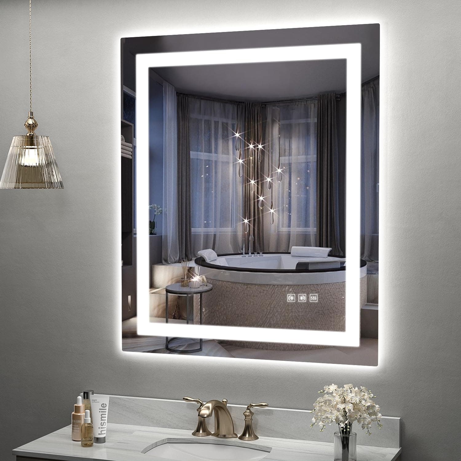 LED Mirror for Bathroom, 30x36 Inch Backlit + Front Lighted Bathroom Vanity Mirror with Lights for Wall, Double Light Strips, 3 Colors, Shatter-Proof, Anti-Fog and Brightness Memory