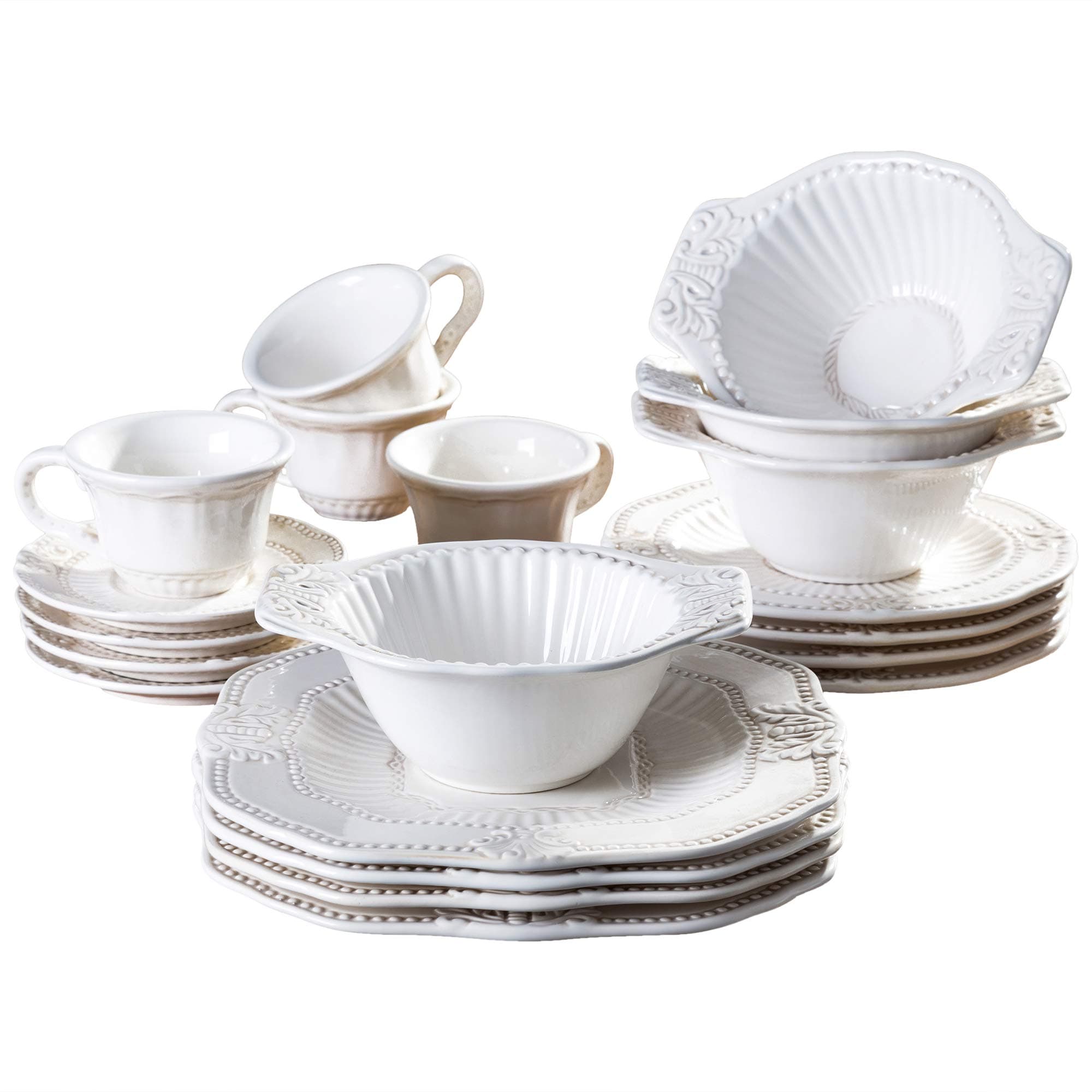 20-Piece Baroque Dinnerware Set, White