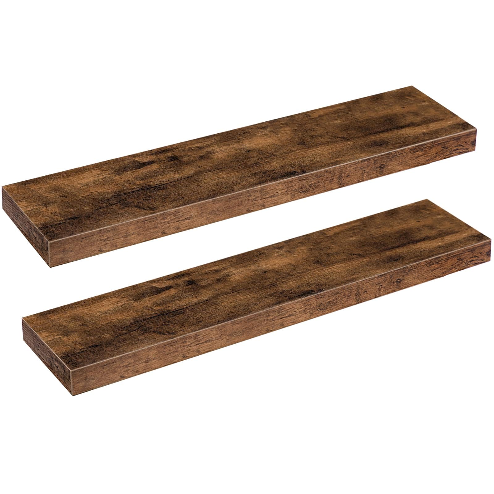 HOOBRO Floating Shelves for Wall, Wall Mounted Shelf Set of 2, Hanging Shelf with Invisible Brackets, for Wall in Bathroom, Bedroom, Toilet, Kitchen, Living Room, Rustic Brown EBF80BJP201