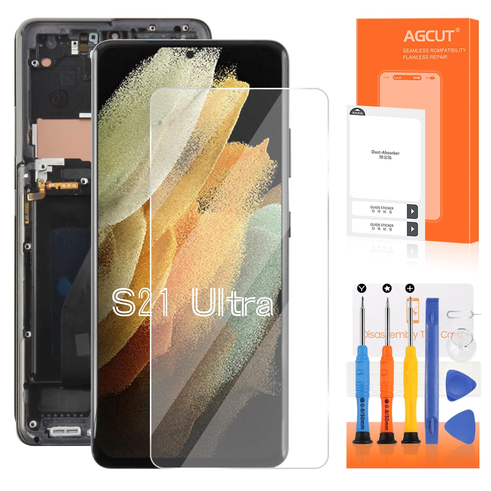 OLED for Samsung Galaxy S21 Ultra Screen Replacement for S21 Ultra 5G LCD Display for SM-G998U SM-G998B LCD Digitizer Touch Screen Assembly Black with Frame+Installation Video(with Fingerprint)