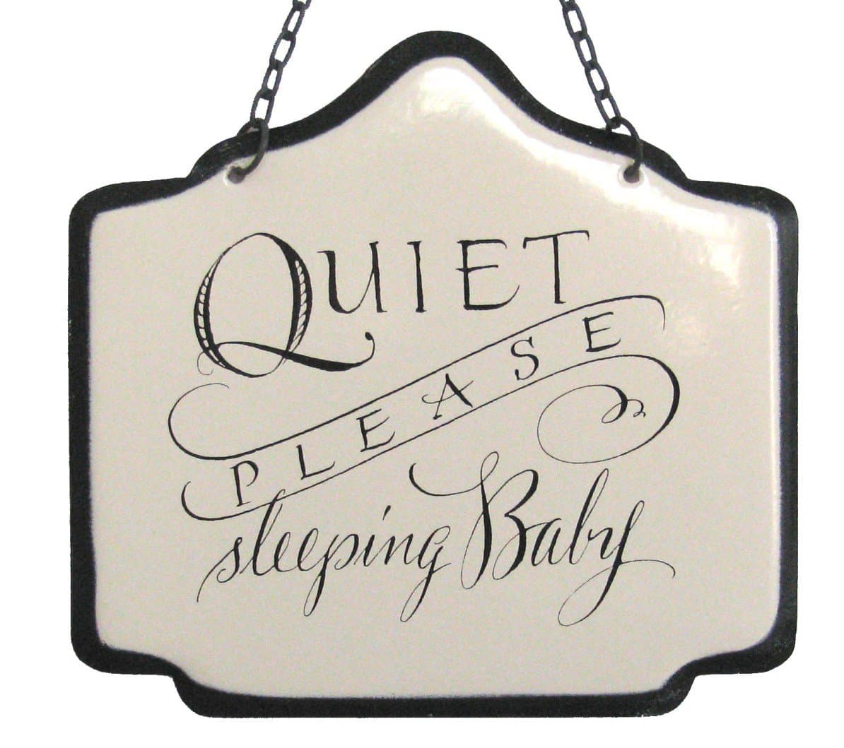 White Enamel Sign, Sleeping Baby, 6"