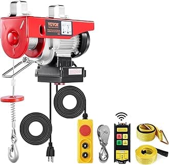 VEVOR Electric Hoist, 440 lbs 120V Electric Winch with 328 ft Wireless & 14 ft Wired Remote Control, 40 ft Single Cable Lifting Height, Single/Double Slings, Lift Hoist for Garage Warehouse Factory
