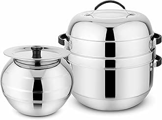 Prabha Thermal Rice Cooker 1.5 Kilogram | Cook N Serve Delight Cooker Stainless Steel Rice & Noodles Cookers | Double Layer Serving Pot Choodarapetty Pot & Rubber Gasket | Gas Stove Compatible 1-Year Warranty