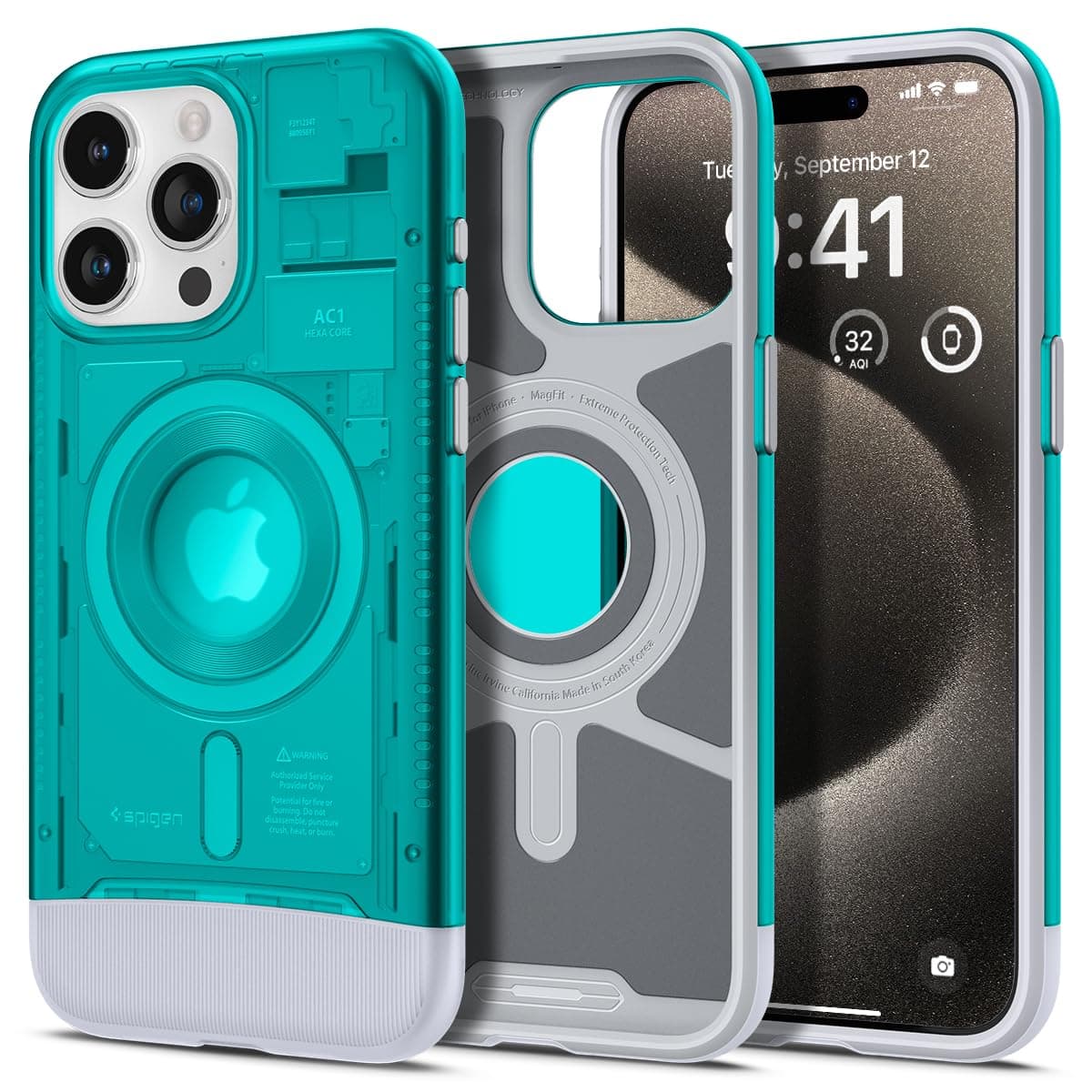 - Spigen Classic C1 MagFit Back Cover Case Compatible with iPhone 15 Pro Max (TPU + Poly Carbonate | Bondi Blue)