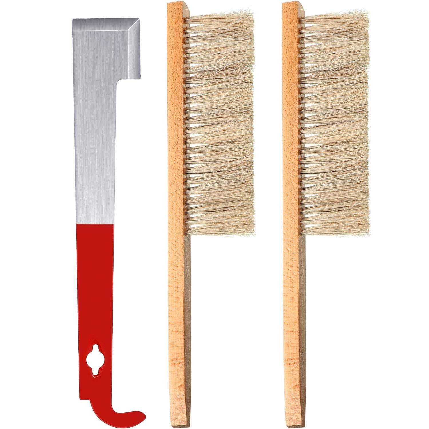 Mudder Bee Hive Tool Stainless Steel J Hook Frame Lifter and Scraper, 2 Pieces Beehive Brushes Beekeeping Tools for Beekeepers