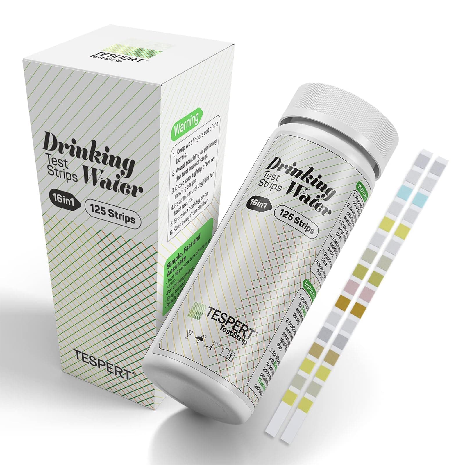 TESPERT Water Testing Kits for Drinking Water 125 Strips - 16 in 1 Drinking Water Test Kit - Water Test Strips with Hardness, Lead, Iron, Copper
