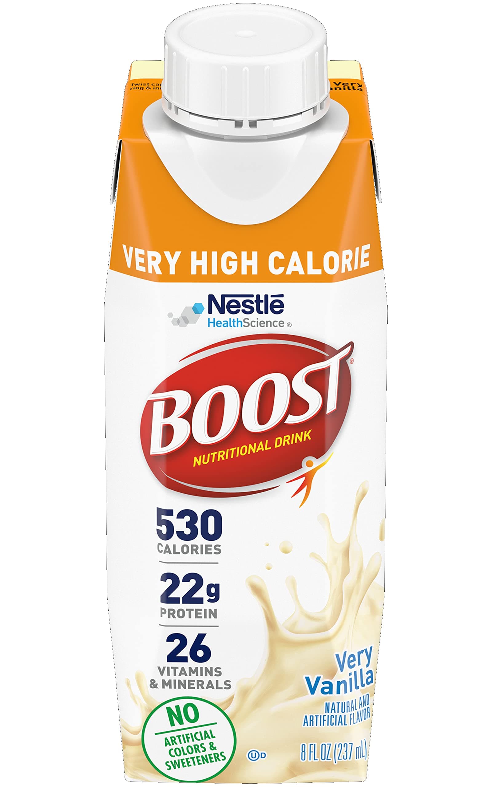 Very High Calorie Nutritional Drink Very Vanilla, Made with Natural Vanilla Flavor & No Artificial Flavors, Colors & Sweeteners, 8 FL OZ (Pack of 54)