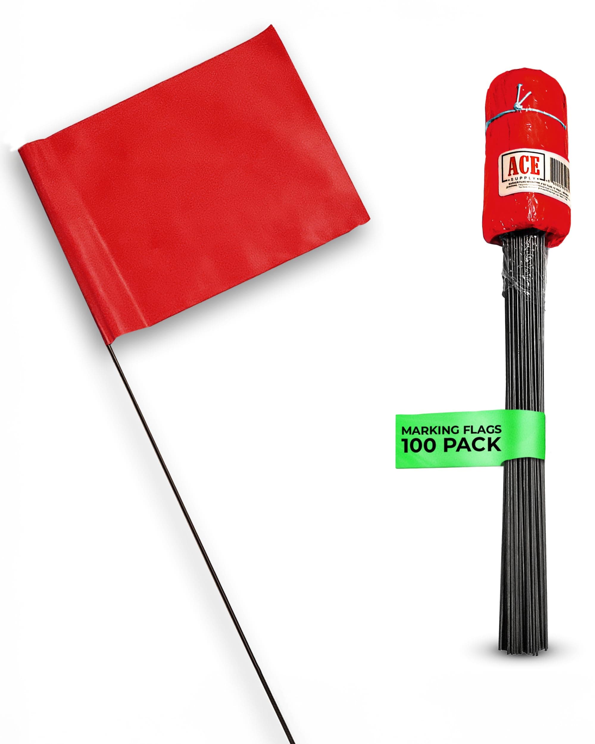 Red Marking Flags 100 Pack - 4x5-Inch Marker Flags - 15-Inch Wire - Small Yard Flags Marking Flags for Lawn, Irrigation Flags, Lawn Flags Markers, Landscape Flags, Survey Flags, Sprinkler Flags
