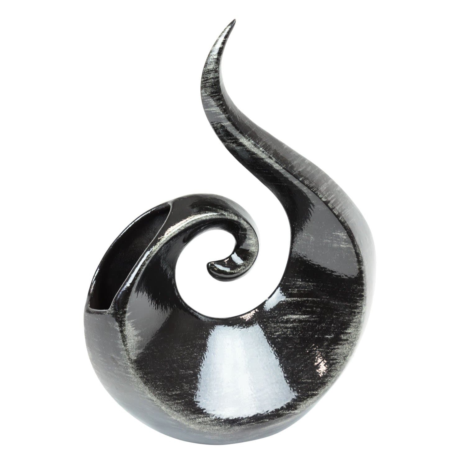 Black glossy ceramic flower vase Flame with original silver decor