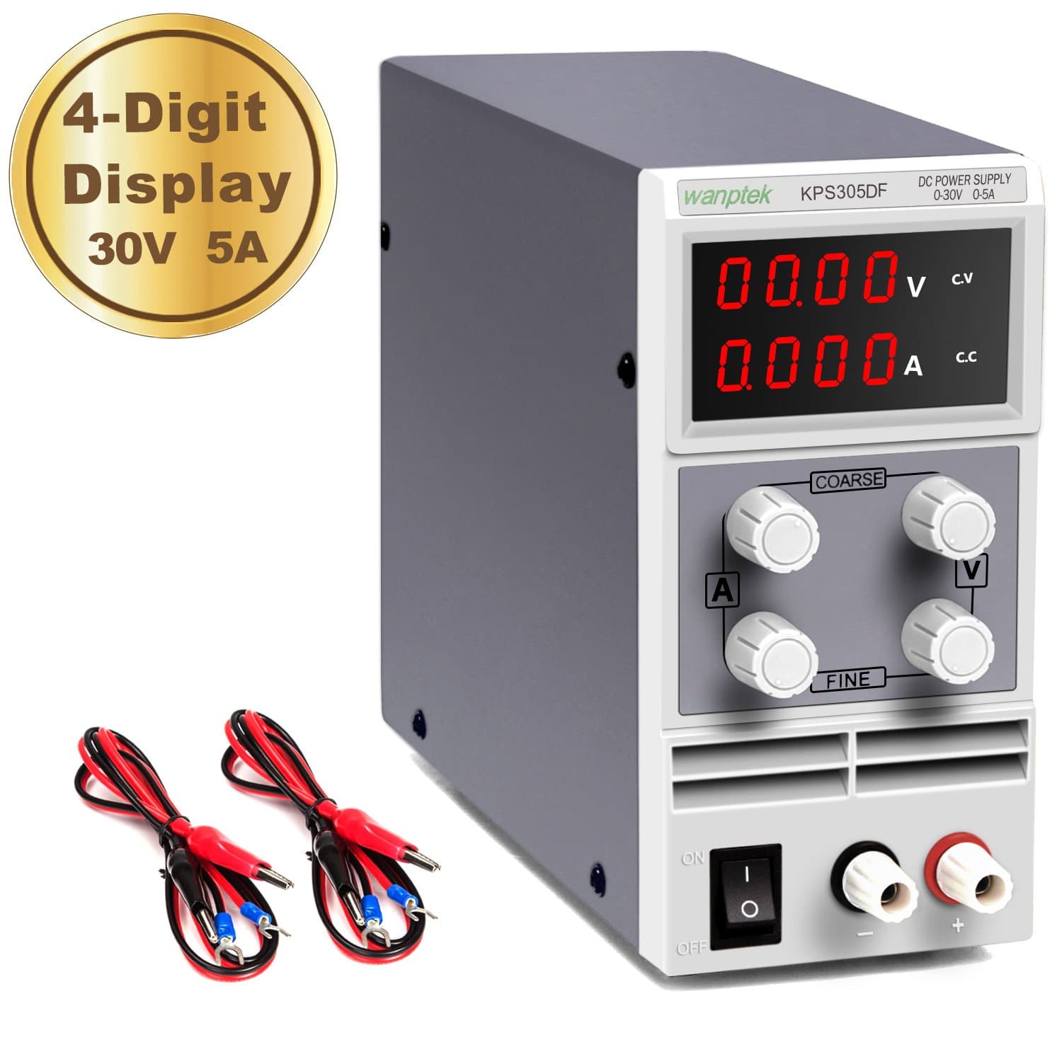 DC Power Supply Variable 30V 5A 4 Digits LED Display [Upgraded Version] Precision Adjustable DC Bench Power Supply Regulated DC Power Supply with 2 Alligator Clip Leads