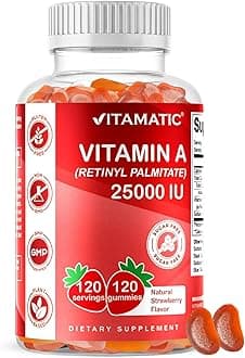 Sugar Free Vitamin A 25000 IU Gummies (Retinyl Palmitate) - Natural Strawberry Flavor - 120 Pectin Based Gummies (1 Bottle)