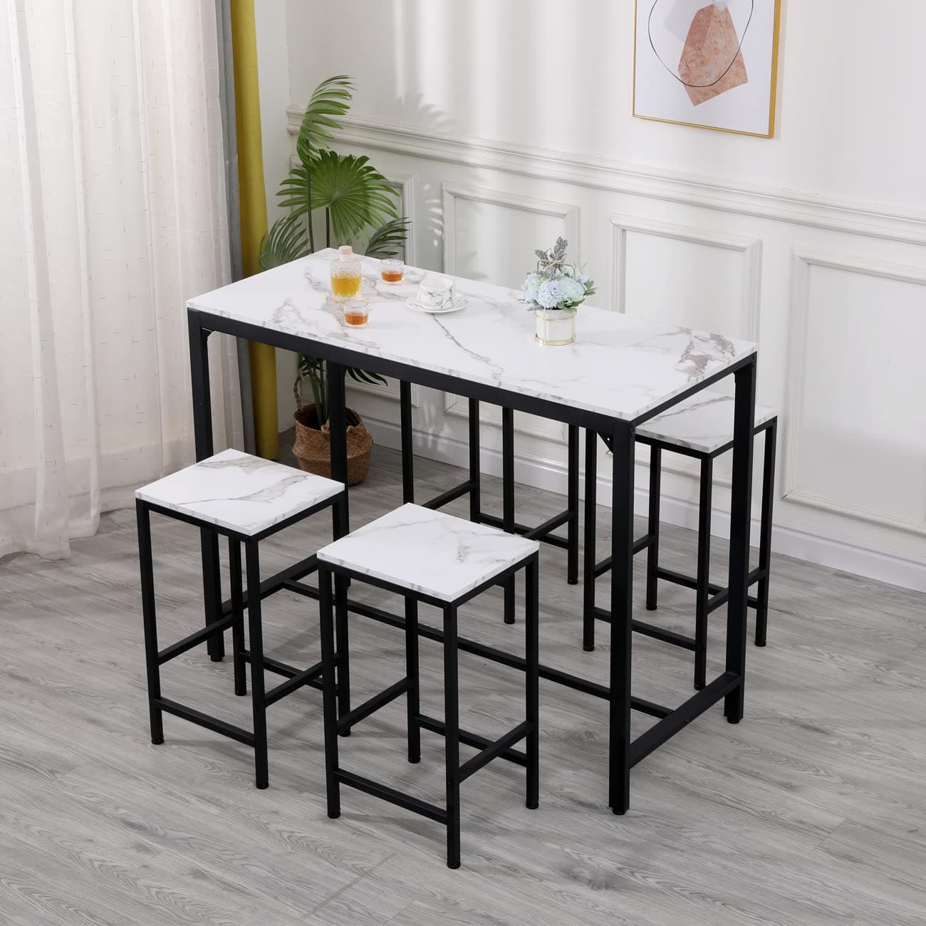 5-Piece White Bar Table Set