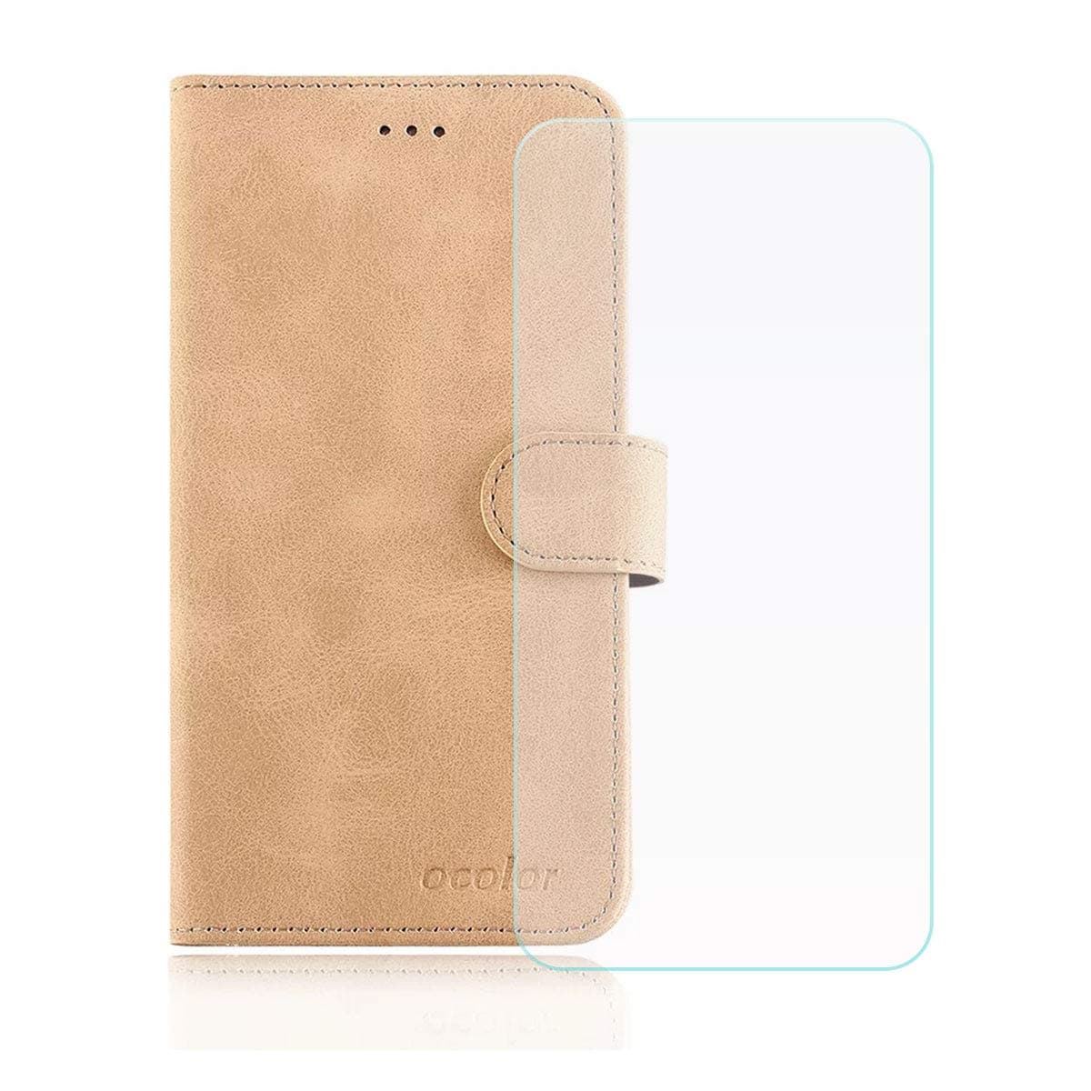 SZJCKJ Shell for Bluboo S1 (5,5") + HD Screen Protector, ynthetic Leather Folio Stand Cover with Card Slots Magnetic Case - Film Protector Tempered Glass - Golden