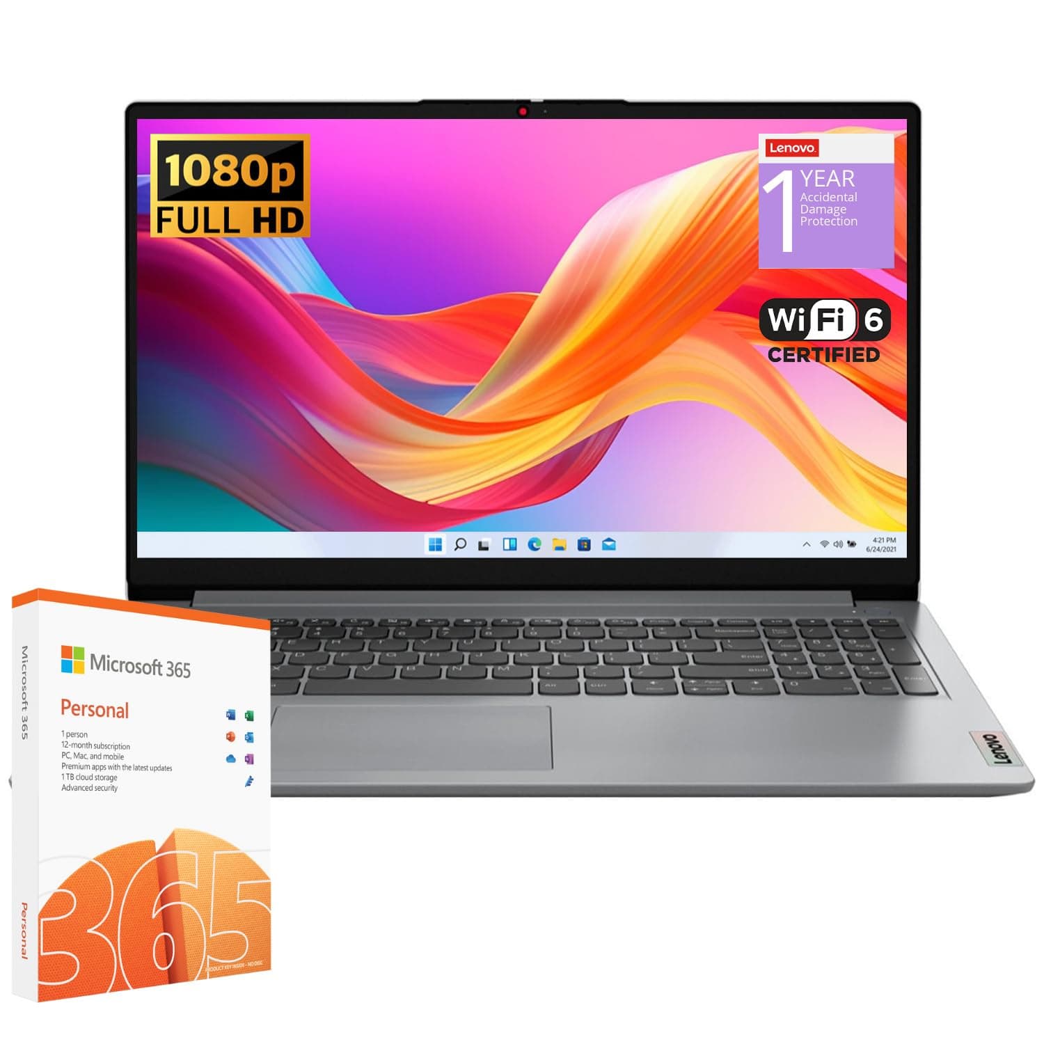 - IdeaPad 1 Student Laptop, Intel Dual Core Processor, 12GB RAM, 256GB SSD + 128GB eMMC, 15.6" FHD Display, 1 Year Office 365, W11H, Wi-Fi 6, SD Card Reader, Grey, Additional 1 Yr ADP
