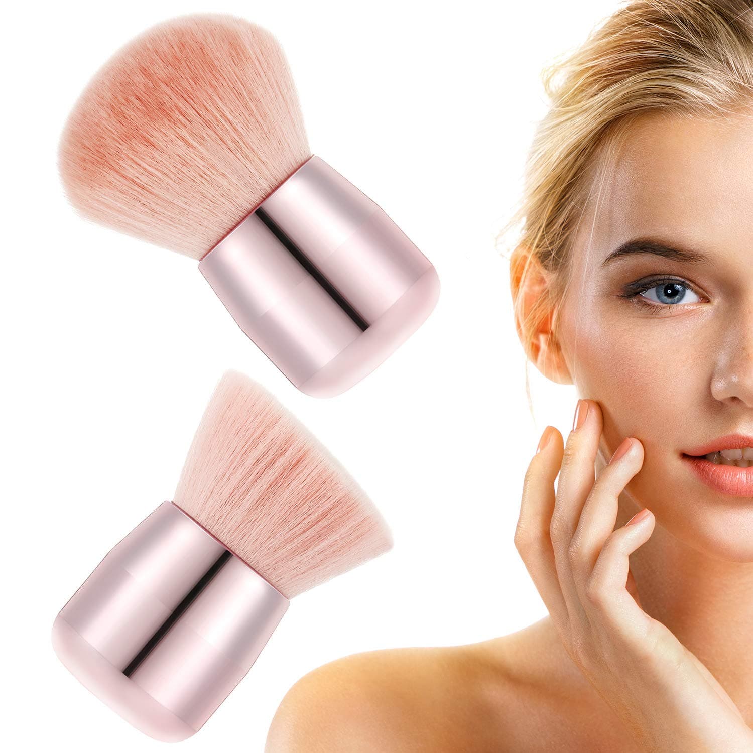 2 Pieces Kabuki Powder Foundation Brush Multi Purpose Make up Blush Brush Great for Face Contouring Buffing with Cream and Powder (Pink)