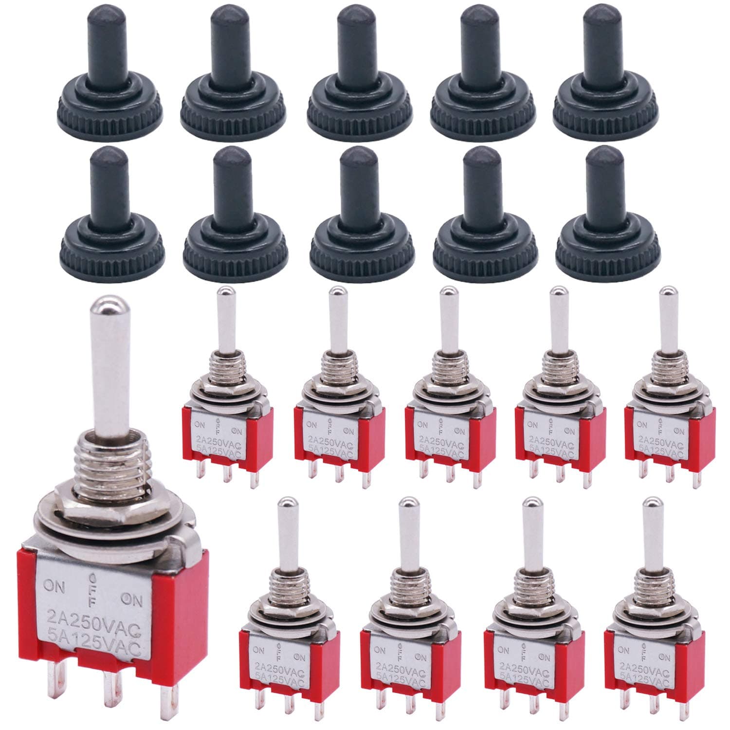 Twidec/10Pcs Mini Toggle Switch SPDT 3 Position 3 Pins ON/OFF/ON AC 125V 5A Car Boat Switches With Waterproof Cap MTS-103MZ
