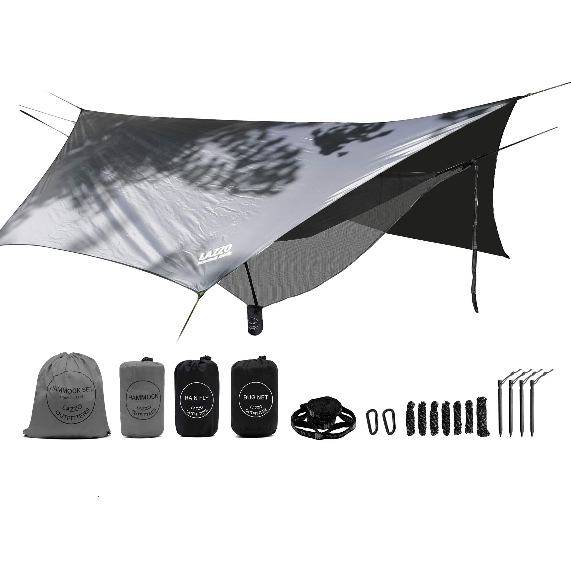 LAZZO Double Camping Hammock | Bundle Includes Net, Tarp, Tree Straps, Backpack | Weighs 4 Pounds, Perfect for Hammock Camping,Backpacking,Hiking | Lightweight Nylon