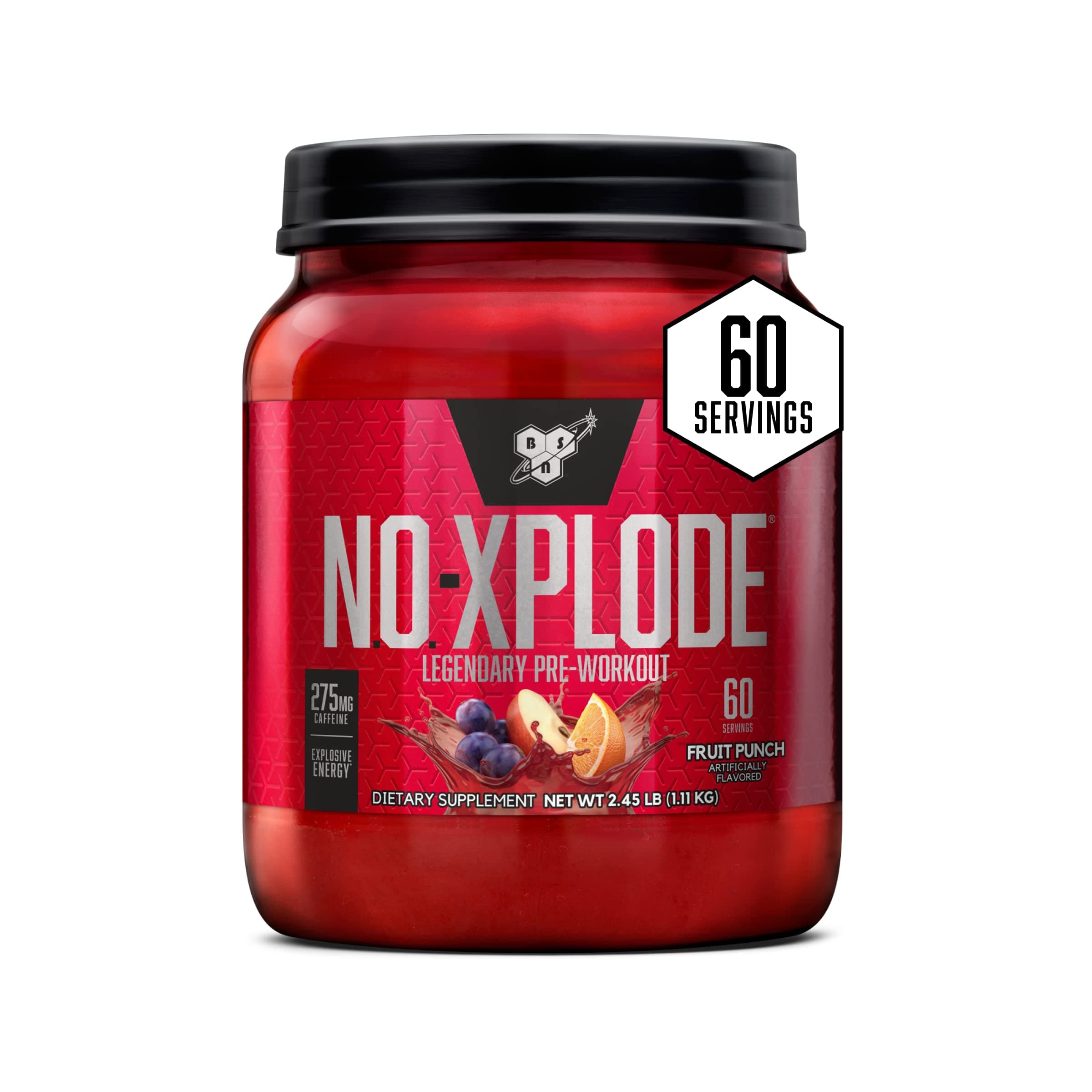 BSN N.O. Xplode Fruit Punch 2.45lb - Pre-Workout Supplement for Energy, Focus, and Performance