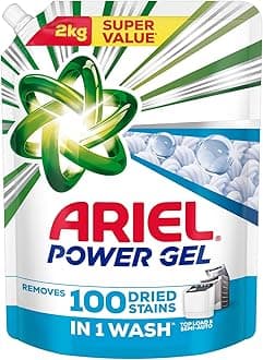 Ariel Power Gel Liquid Detergent for Top Load & Semi Auto – 2kg | Removes 100 Dried Stains in 1 Wash | Faster Dissolving | Long-Lasting Fragrance | Color Protection | At the price of Powders