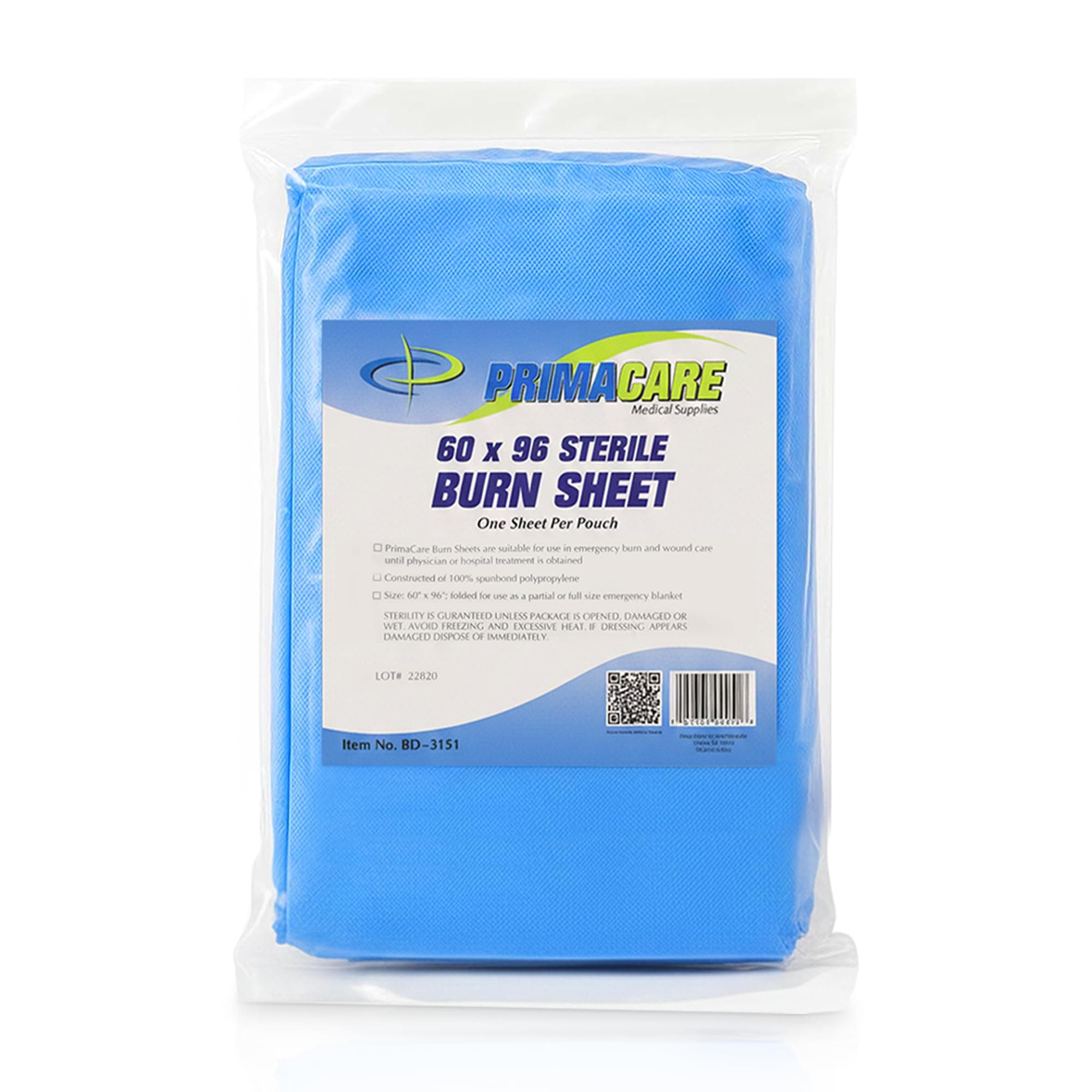 BD-3151 First Aid Sterile Burn Sheet Blanket, 96" x 60", Emergency Trauma Dressing for Burn Care, Individually Wrapped, Disposable, Large Coverage