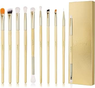 10Pcs Eyeshadow Brush Set Bamboo Handle Vegan Professional Duo End Eye Makeup Brushes Travel Concealer Eyebrow Eye Liners Blending Eyeshadow Brushes(Rose Golden)