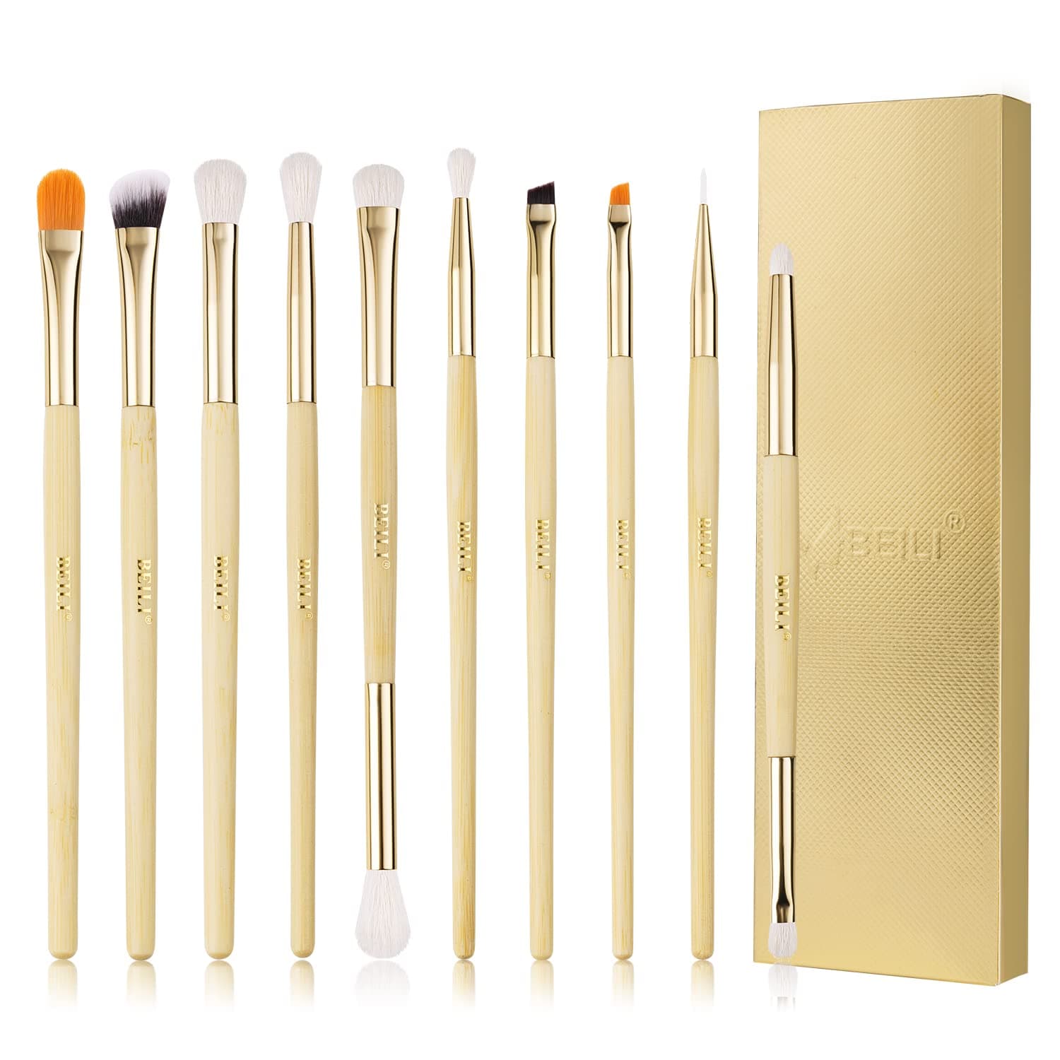 BEILI Eyeshadow Brushes Set 10pcs Duo End Eye Makeup Brushes Travel Makeup Brushes Set with Soft Synthetic Hairs & Real Bamboo Wood Handle for Eyeshadow, Blending,Concealer, Eyebrow, Eyeliners