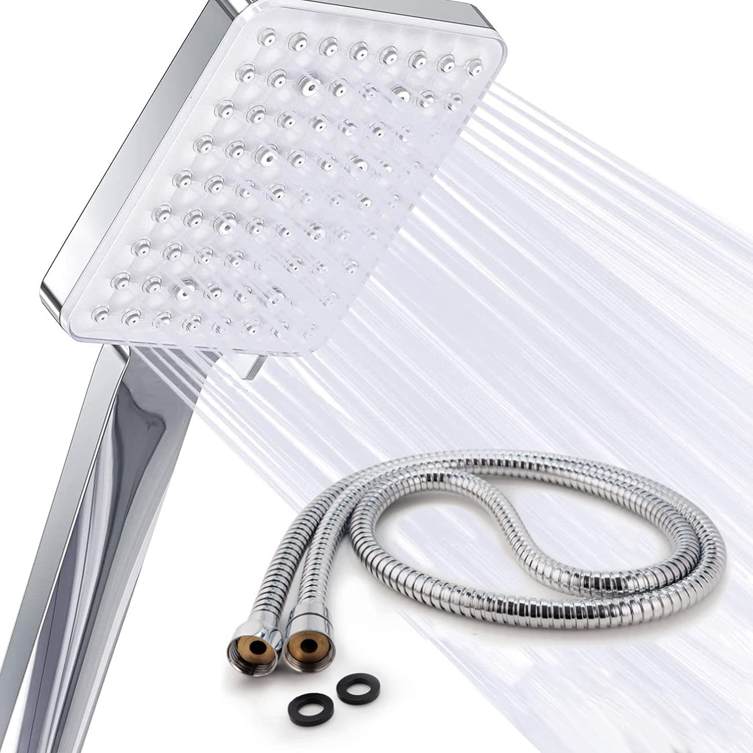 LENNDHigh Pressure Shower Head with handheld, 6 Spray Settings Handheld Shower Head with 150cm Stainless Steel Shower Hose and Adjustable Bracket