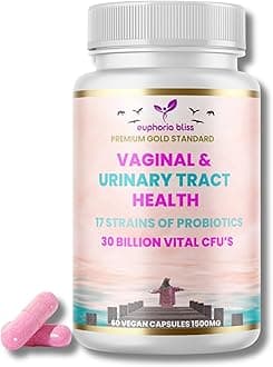 Vaginal Probiotics for Women pH Balance - Prebiotics & Probiotic Blend, Natural Vaginal Health & Urinary Tract Supplement with Cranberry, Garlic & More, Vegan, Non-GMO, Gluten-Free, 60 Caps