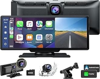 LAMTTO 9.26" Wireless Carplay and Android Auto with 2.5K Dash Cam, 1080P Backup Camera, Portable Touchscreen GPS Navigation for Car, Car Stereo Receiver with Bluetooth,AirPlay,AUX,FM,Googel,Siri