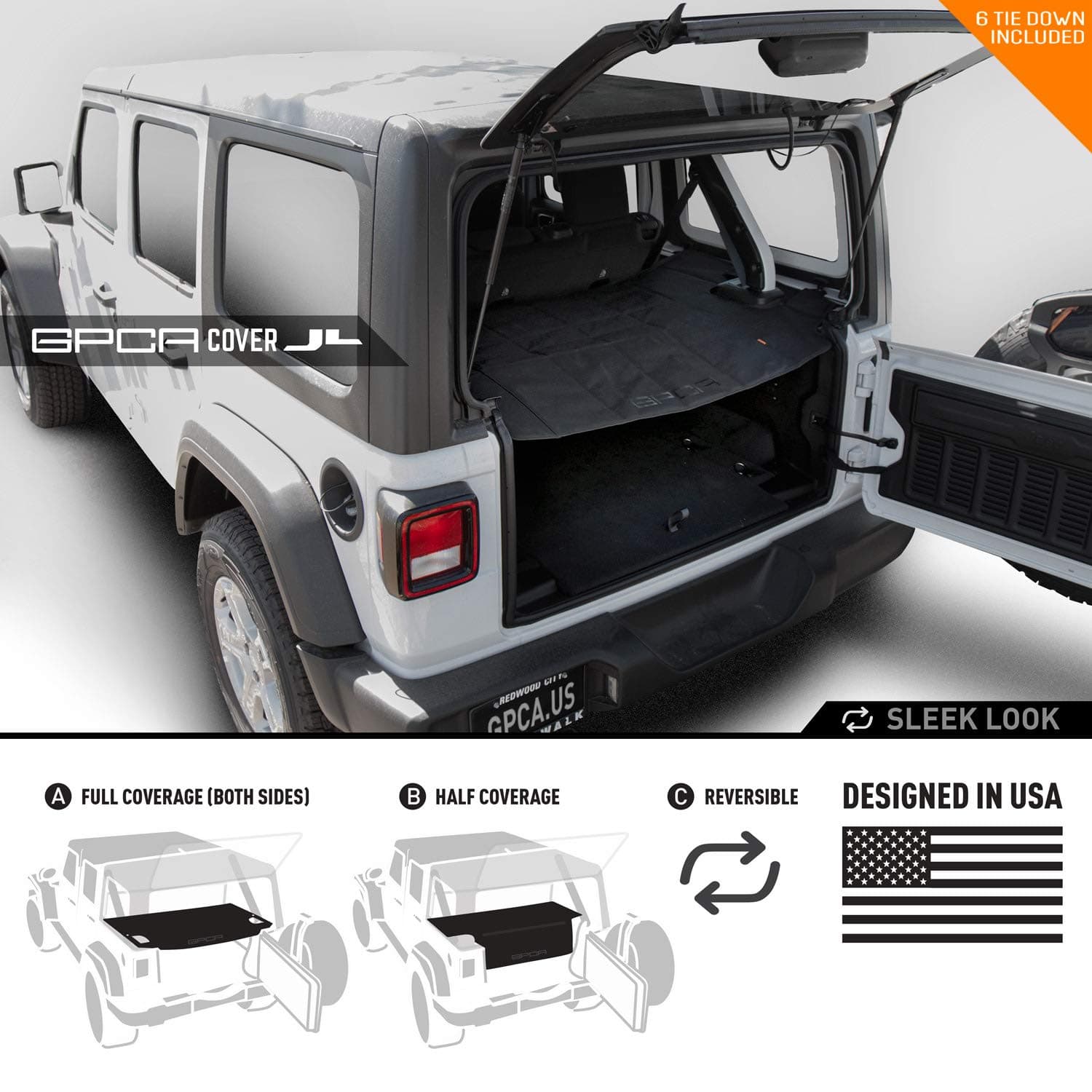 GPCA - Wrangler Cargo Cover LITE Under Hardtop Easy-to-Install Heavy-Duty Trunk Cover for Wrangler JL 2018-Present, Patented Car Accessories for 4DR Sport, Sahara, Rubicon, Freedom Unlimited Models