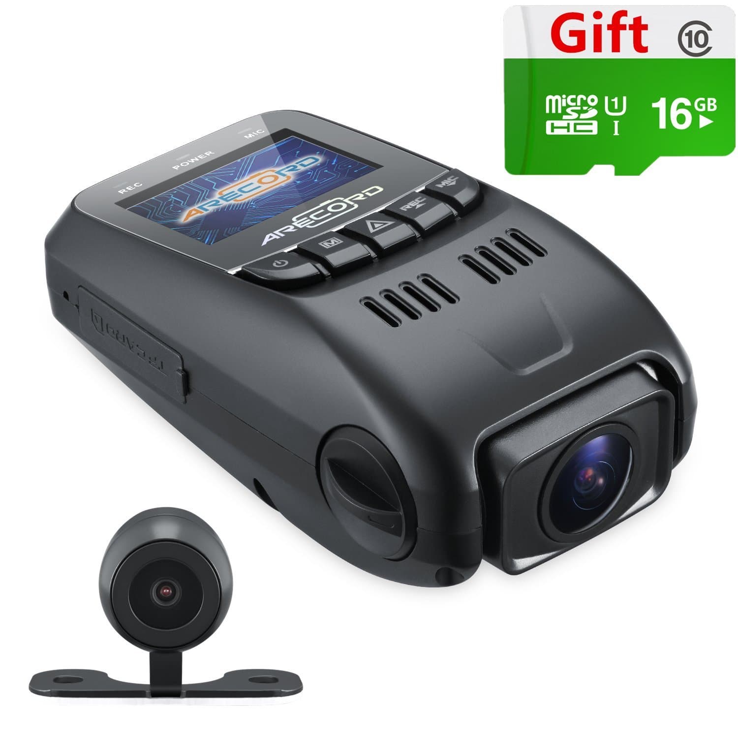 B40D Car Video Camera Recorder w/ 1080P WDR G-Sensor Loop Recording 170 Degree Wide Angle - Dual Channel HD Dash Cam w/Rear View Camera & 16G Card [Capacitor Edition Upgraded from A118]