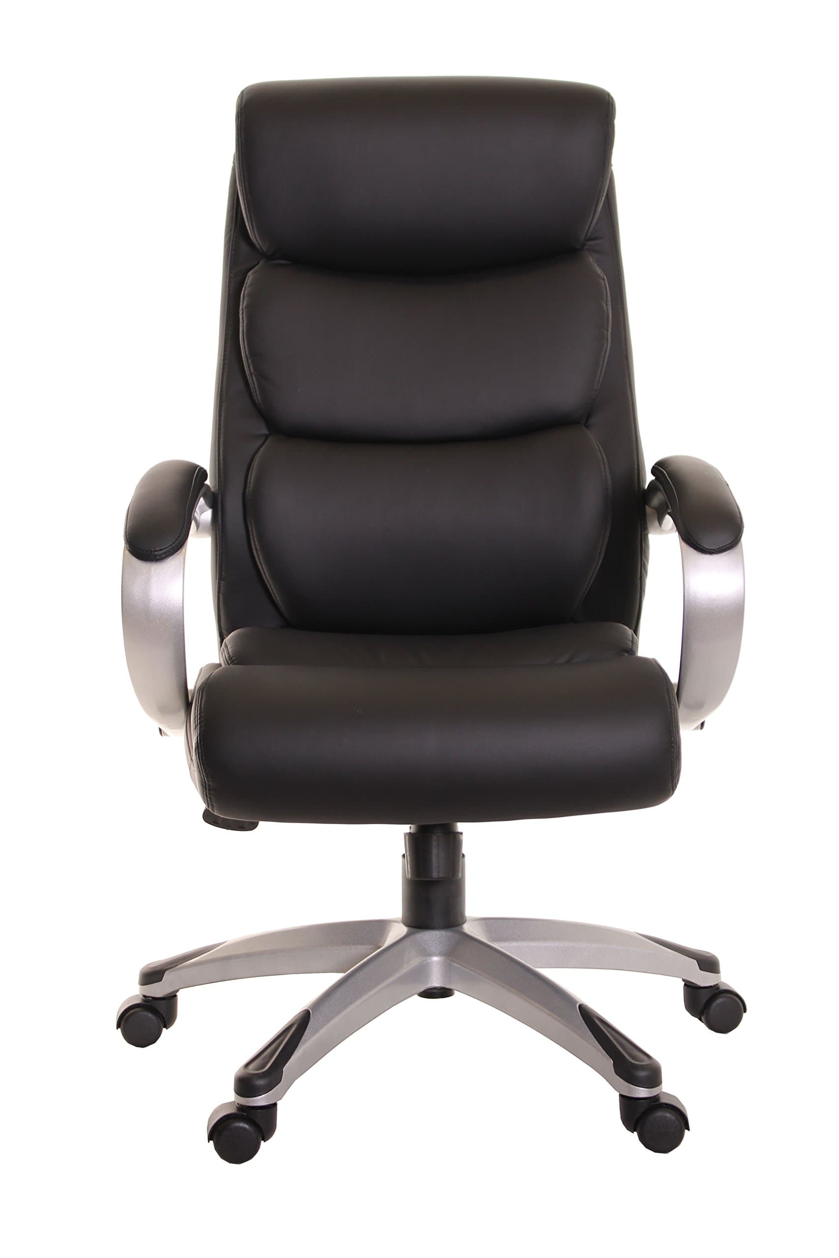 High Back Office Leather Chair with Armrest, Ergonomic Design Office Chair PU Leather Executive Desk Office Swivel Chair with Lumbar Back Support & Upper Back Support, Black