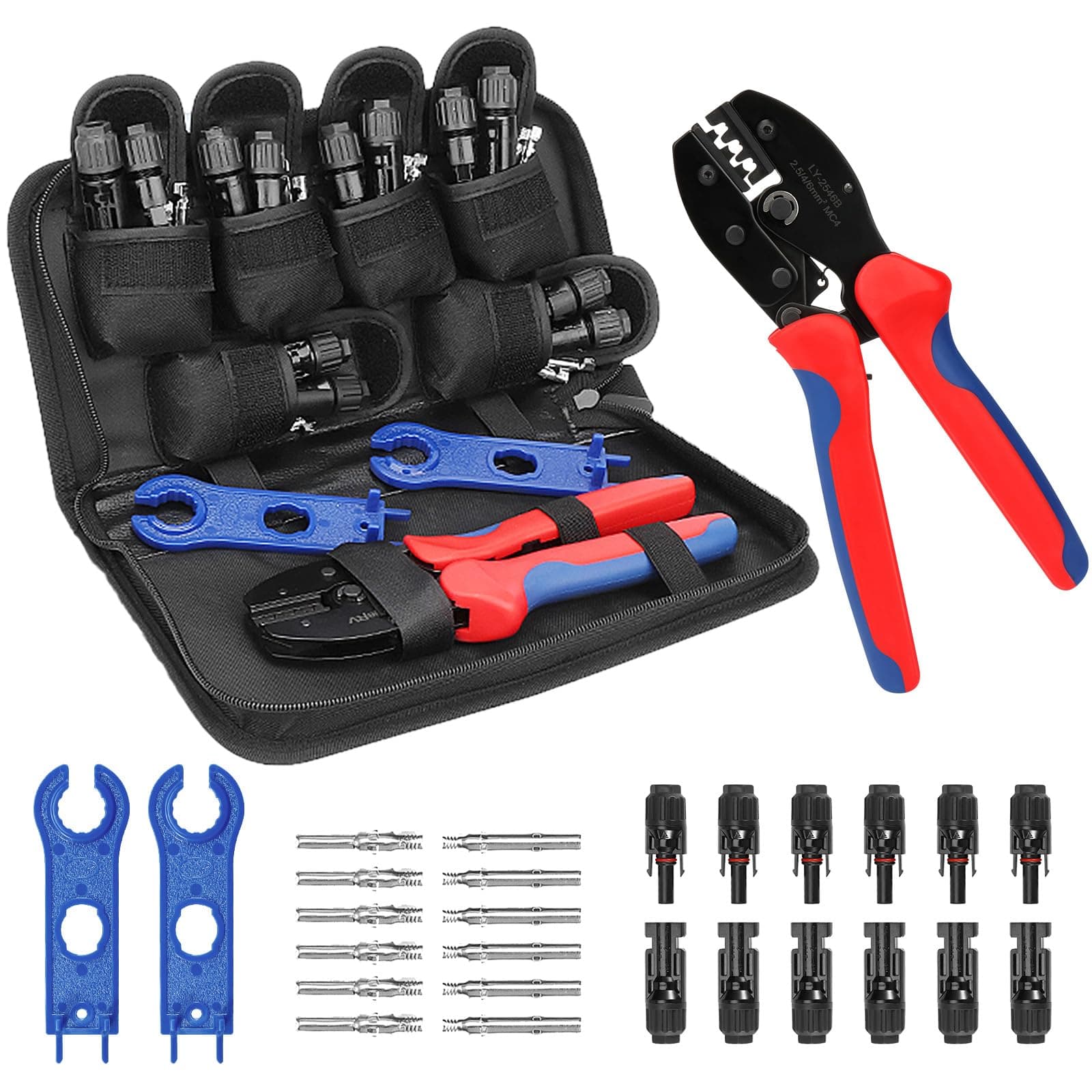 BougeRV Solar Crimper Tool Kit - Crimper, 6 Pairs Connectors, Spanner Wrench for Solar Panel Cable Assembly and Installation