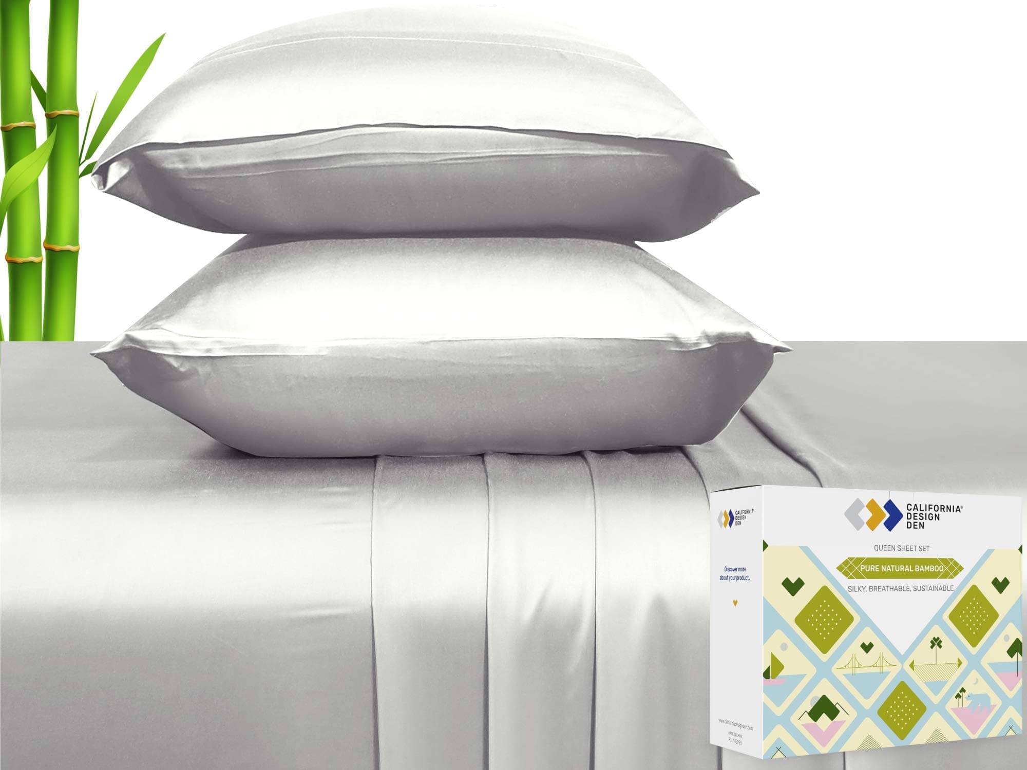 California Design Den Rayon from Bamboo Sheets Full Size Bed Luxury Sheets, 4 Piece Sheet Set, Cooling Sheets, Silver Gray Sheets with Deep Pockets (Full, Silver Gray)