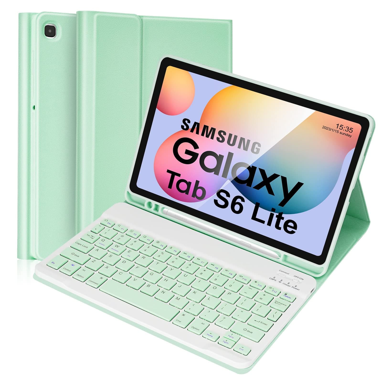 Samsung Galaxy S6 Lite Tablet Case with Keyboard, Built-in S Pen Holder, Cover with Detachable Keyboard for Samsung Galaxy Tab S6 Lite 10.4 2020 (SM-P610/P615), 2022 (SM-P613/P619), Green