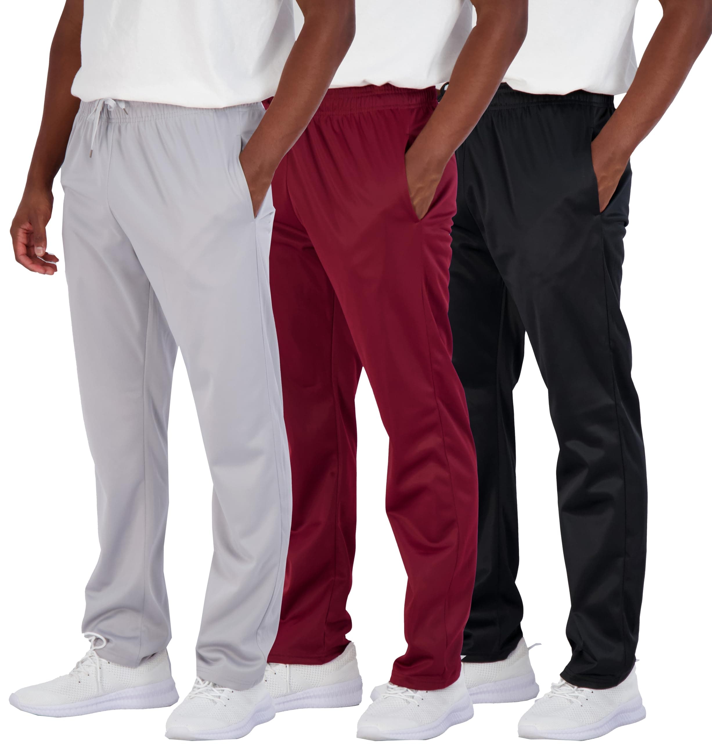 Real Essentials3 Pack: Men's Active Athletic Casual Tricot Open Bottom Sweatpants with Pockets (Available in Big & Tall)