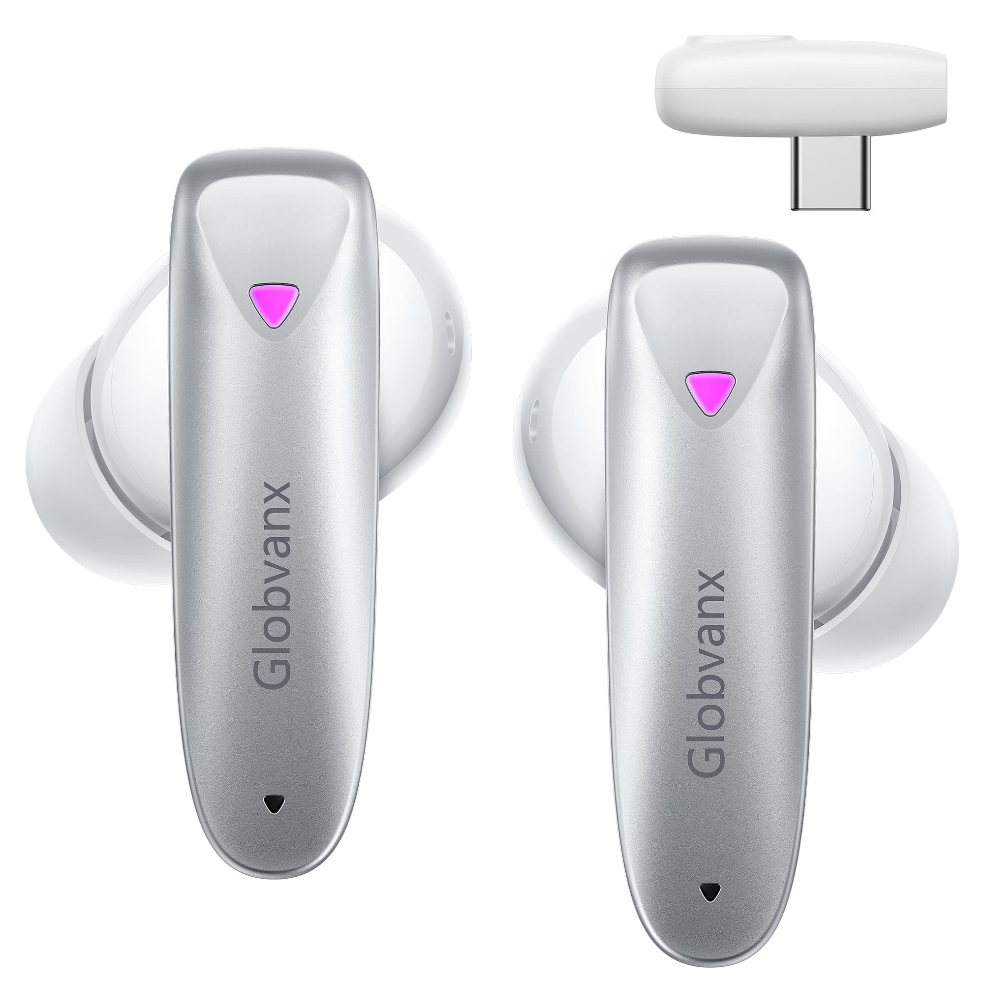 V2 Gaming Earbuds True Wireless 20ms Low Latency with 2.4Ghz Dongle, Bluetooth 5.4, IPX5 Waterproof, White