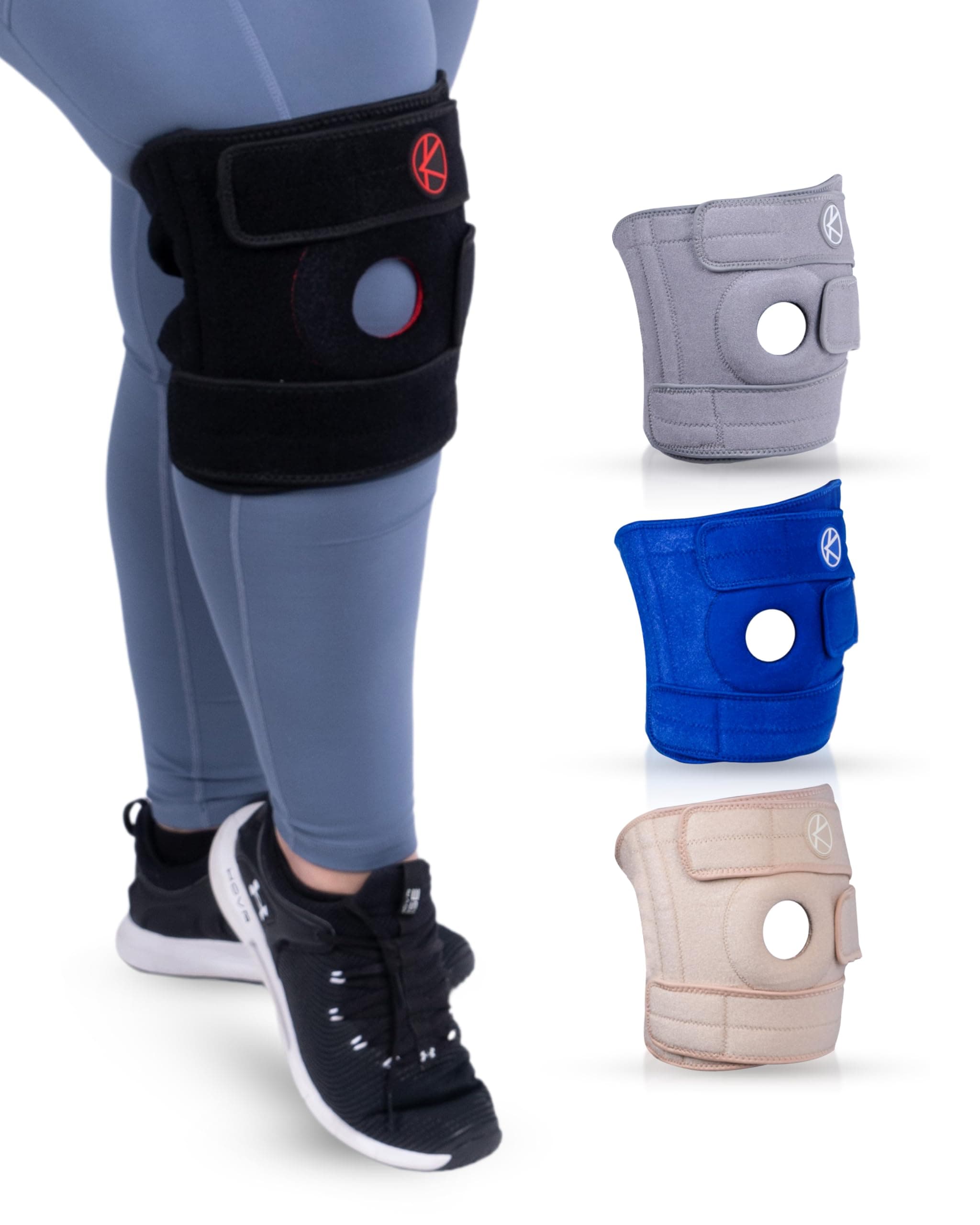 KARM Adjustable Knee Brace Support - Plus Size Knee Brace for ACL, MCL, LCL, Sports, Meniscus Tear. Open Patella Knee Brace for Arthritis Pain and Support for Women, Men, Youth (4XL / 5XL / 6XL Black)