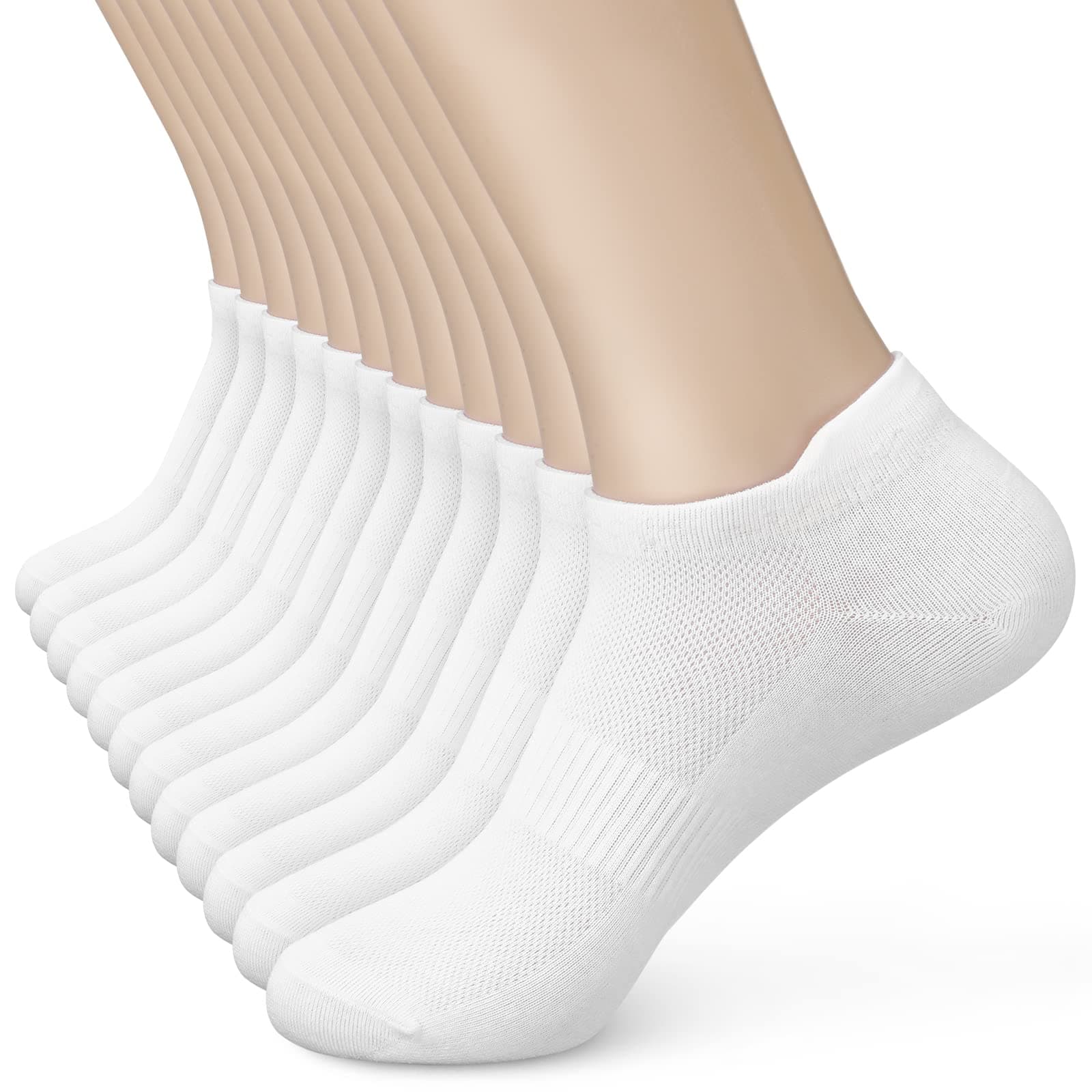 Women's Ankle Cotton Socks - Low Cut Athletic Running Soft Thin No Show White Socks With Tab 6 Pairs