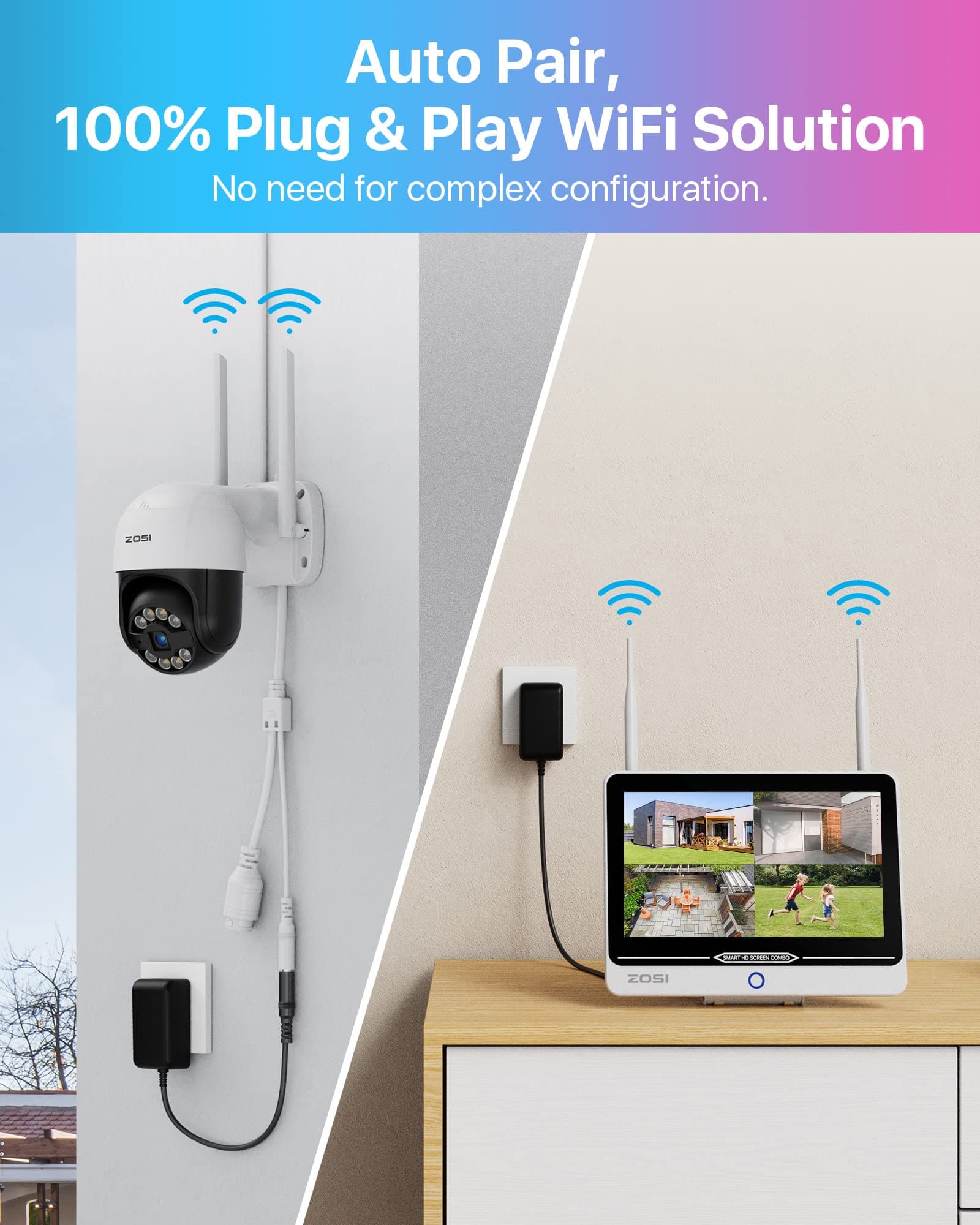 ZOSI 2K Wireless Security Camera System with 12.5in LCD Monitor,Night Vision,Human Detection,2 Way Audio,8pcs 3MP Outdoor Indoor Pan/Tilt Cameras,8CH Home WiFi NVR with 2TB HDD for 24/7 Recording