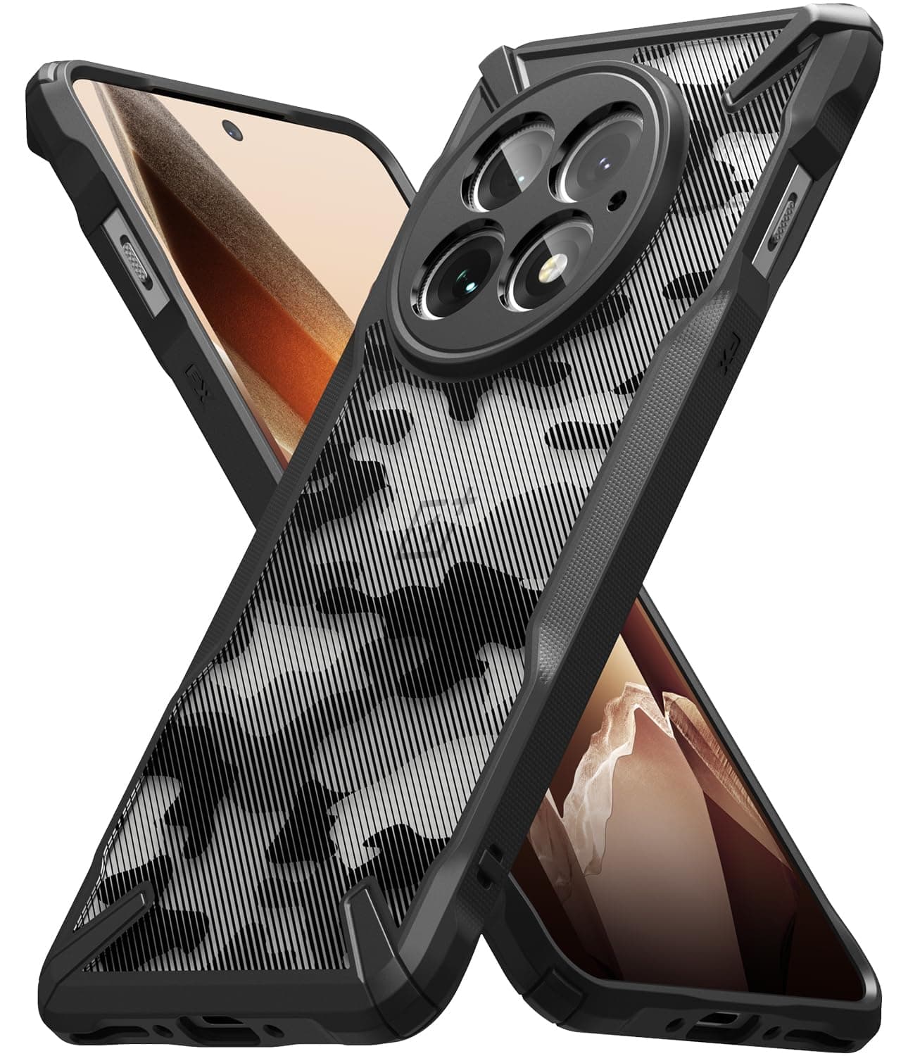 Ringke Fusion-X [Precise Cutouts for Camera Lenses] Compatible with OnePlus 13 Case, Augmented Bumper Military Design Hard Back Heavy Duty Shockproof Protective Cover - Camo Black