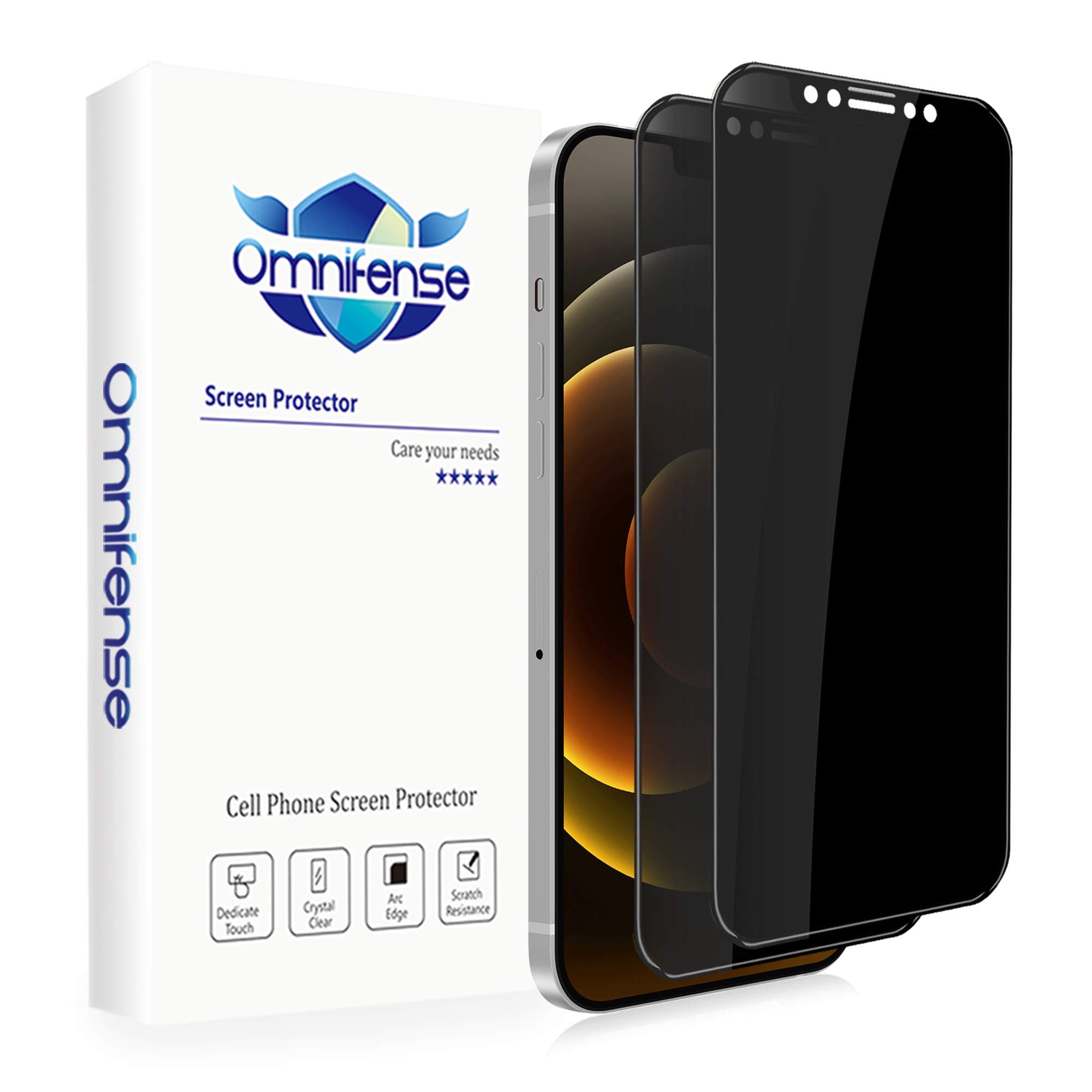 Omnifense 4 Way 360° Privacy Tempered Glass Screen Protector Designed for iPhone 12 Mini [5.4" ] (2020), Horizontal and Vertical Anti Spy 9H Scratch Resistant Case Friendly, 2 Pack