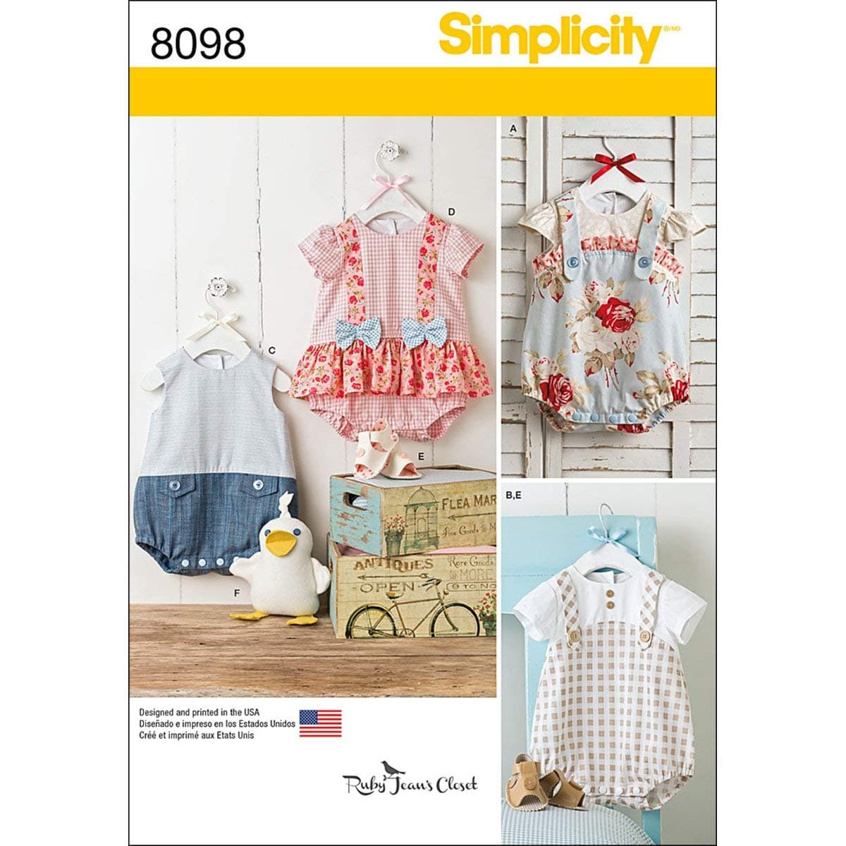 SimplicityPattern 8098 A Babies' Rompers, Sandals, and Stuffed Duck, Paper, 22x15x1 cm