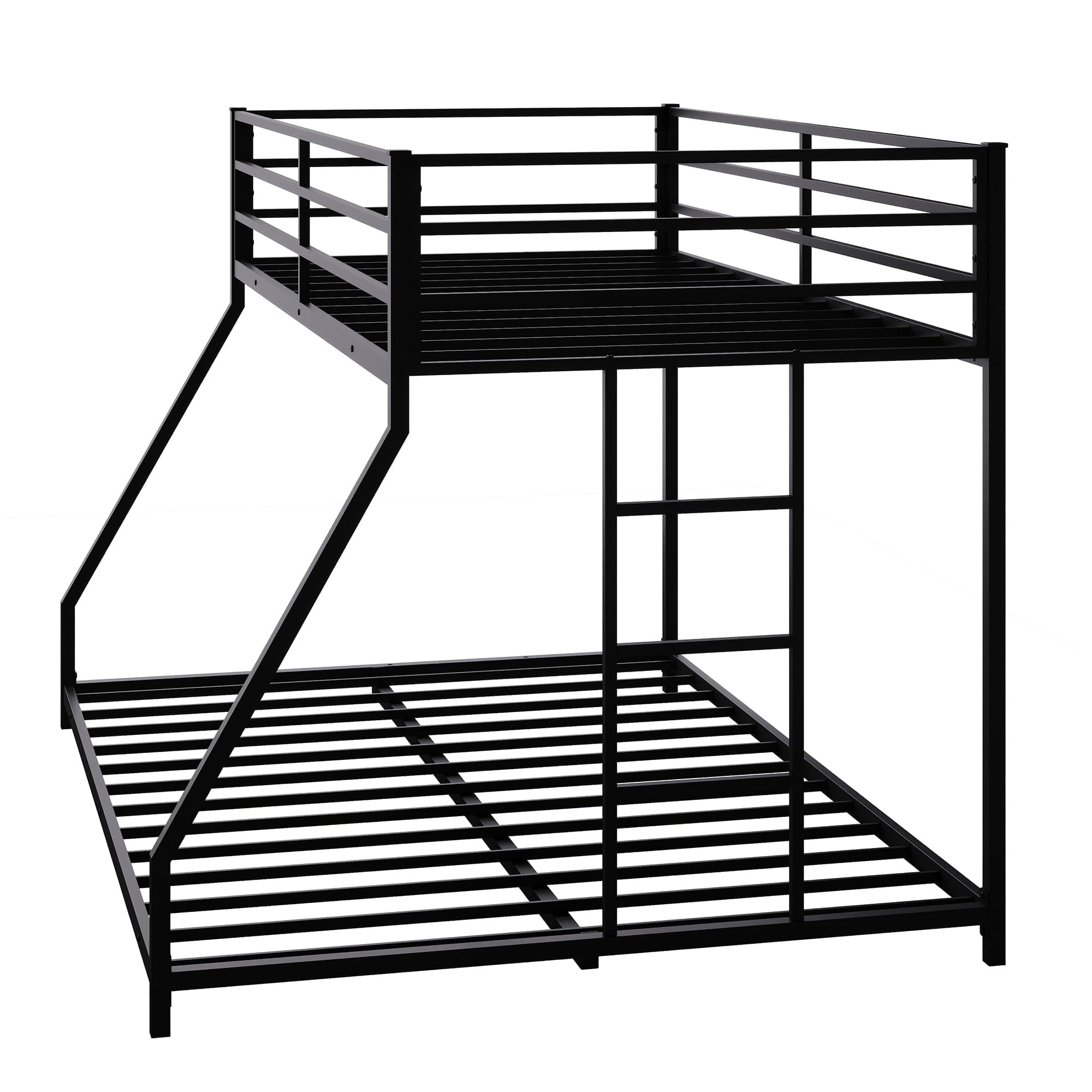 Twin Over Full Bunk Beds, Floor Bunk Bed Twin Over Full Bunk Beds with Build in Ladder, Heavy Buty Bunk Bed(Twin Over Full, Black)