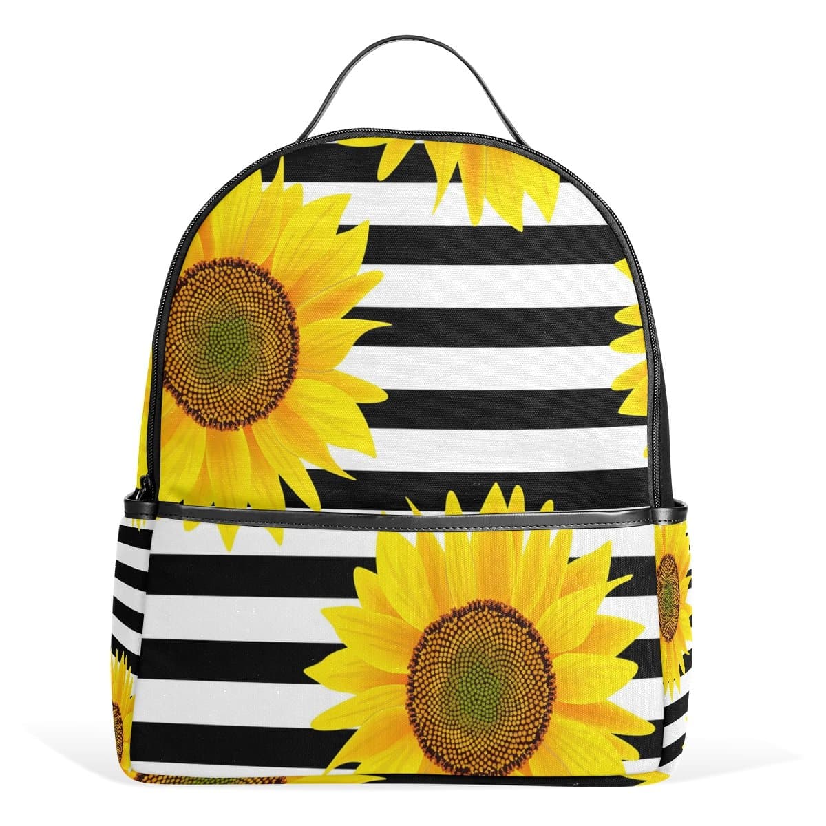 Use4 Sunflower on Striped Polyester Backpack School Travel Bag