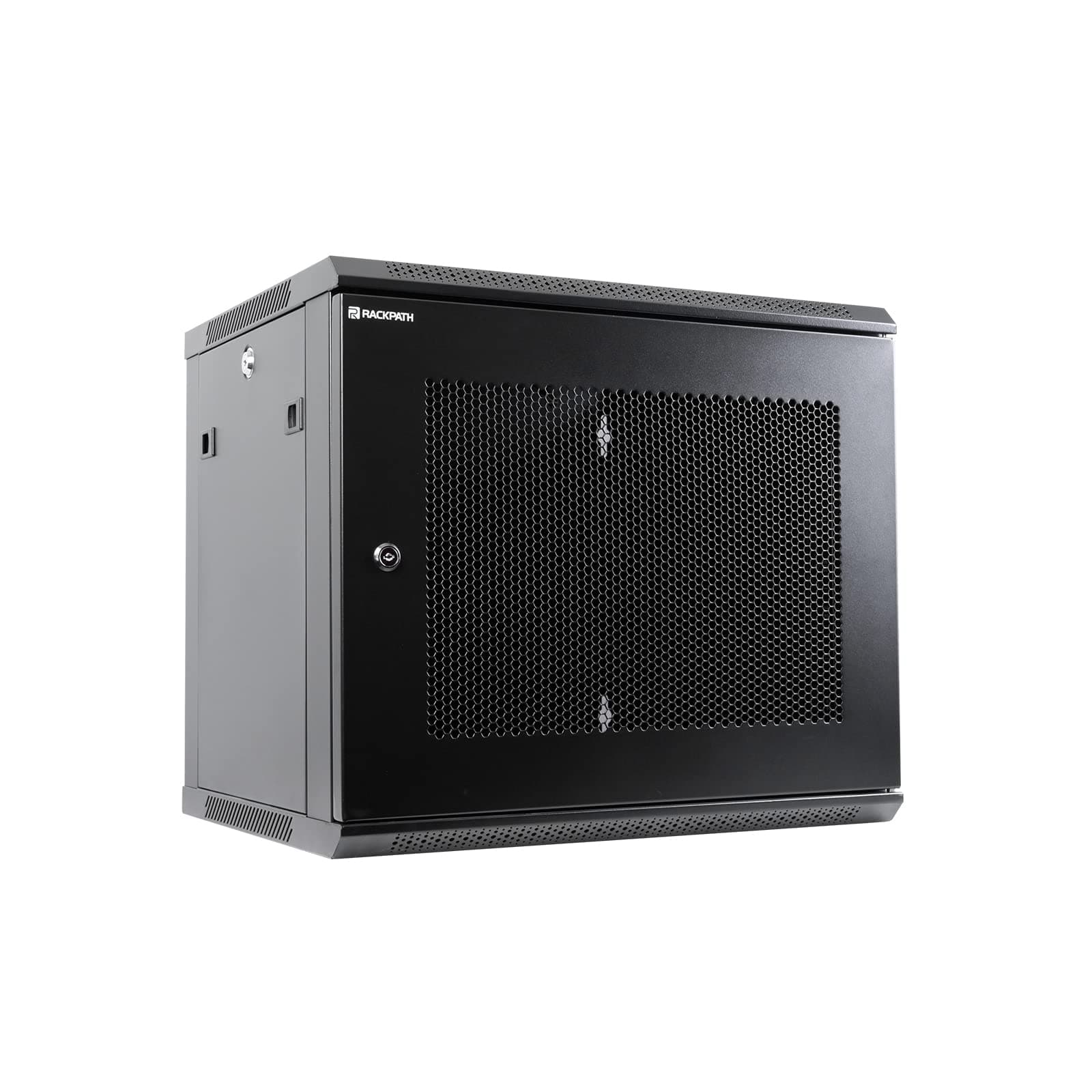 RackPath 9U Wall Mount Server Cabinet Network Rack Enclosure, Quiet Cooling Fan, Perforated Door, Black