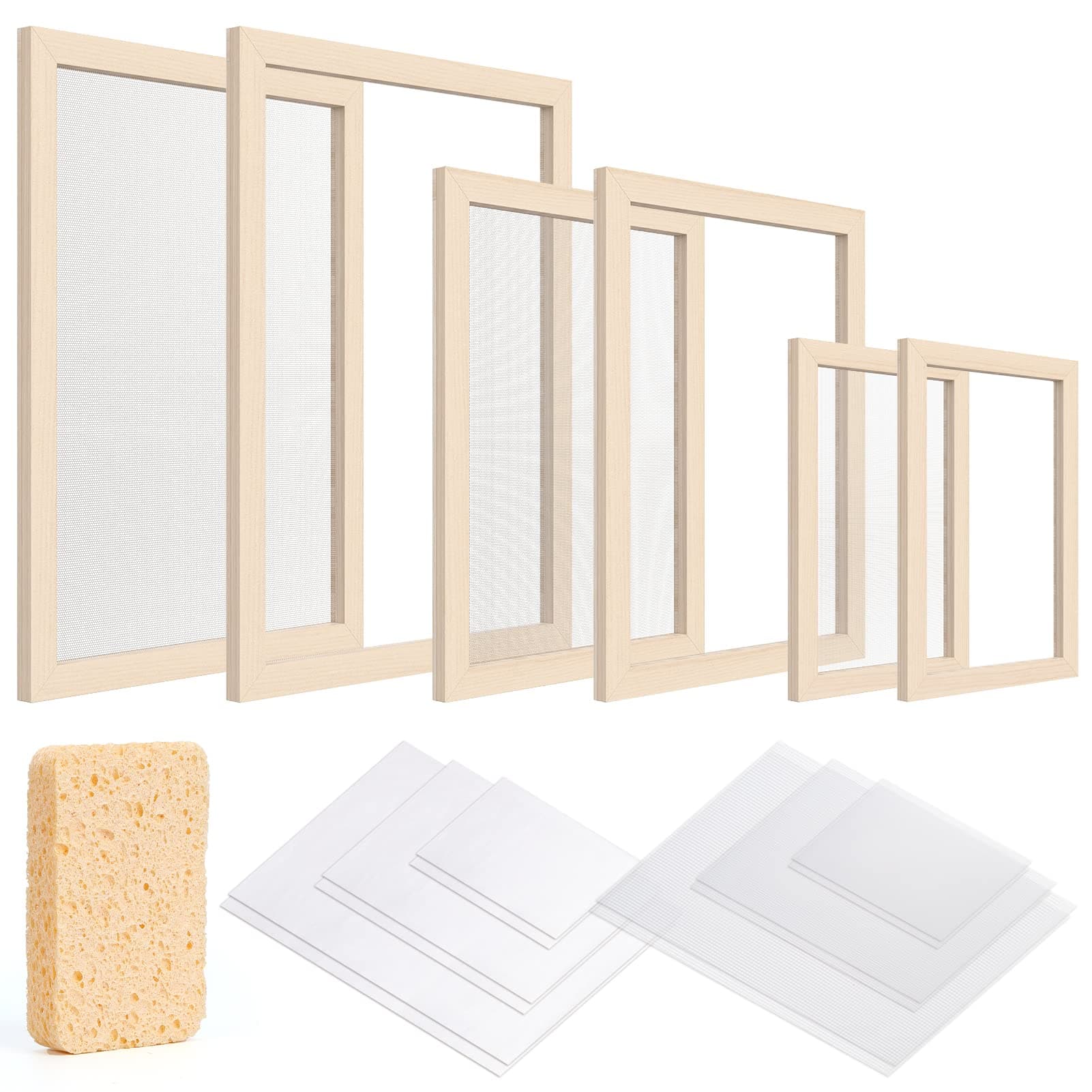 Caydo 3 Pieces Paper Making Frame Kit, Papermaking Mould and Deckle with Mesh, Absorbent Paper and Sponge for Kids Adults Supplies A4 A5 A6 (5 x 7 Inches, 7.5 x 9.8 Inches, 9.8 x 13 Inches)